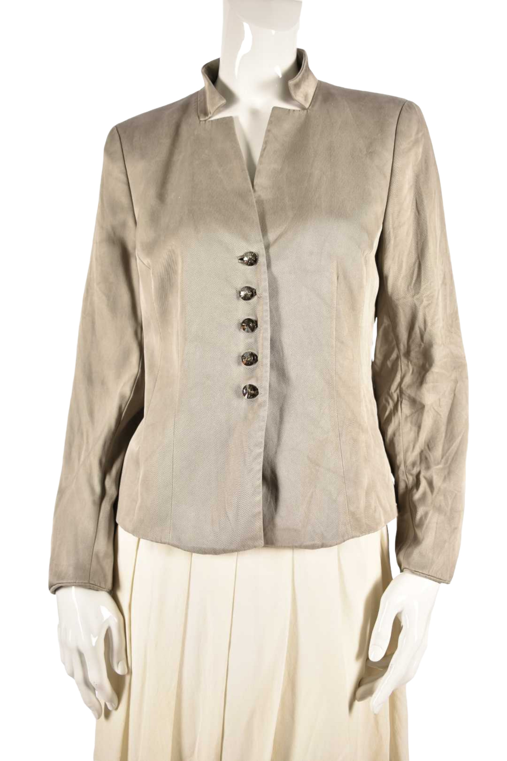 AKRIS Champagne Beige Silk Jewelled Crystal Button Blazer 10US