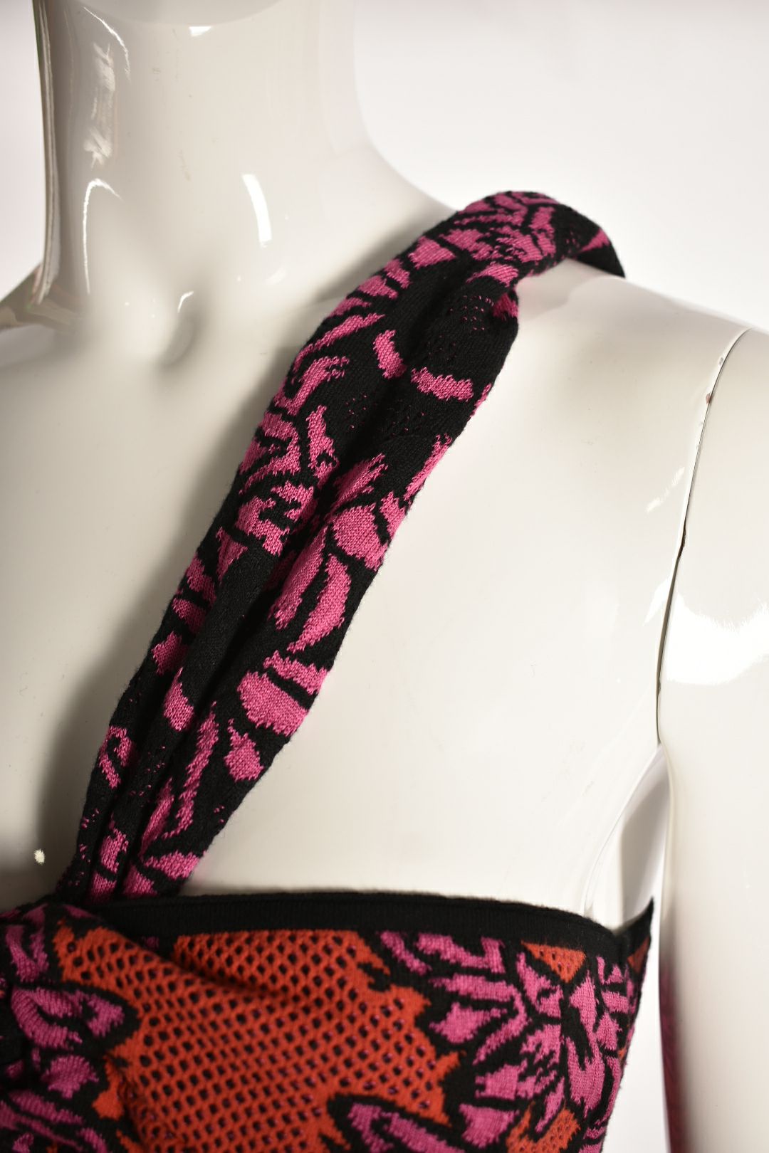 M MISSONI Red White Cotton Terry One Shoulder Resort Mini Dress