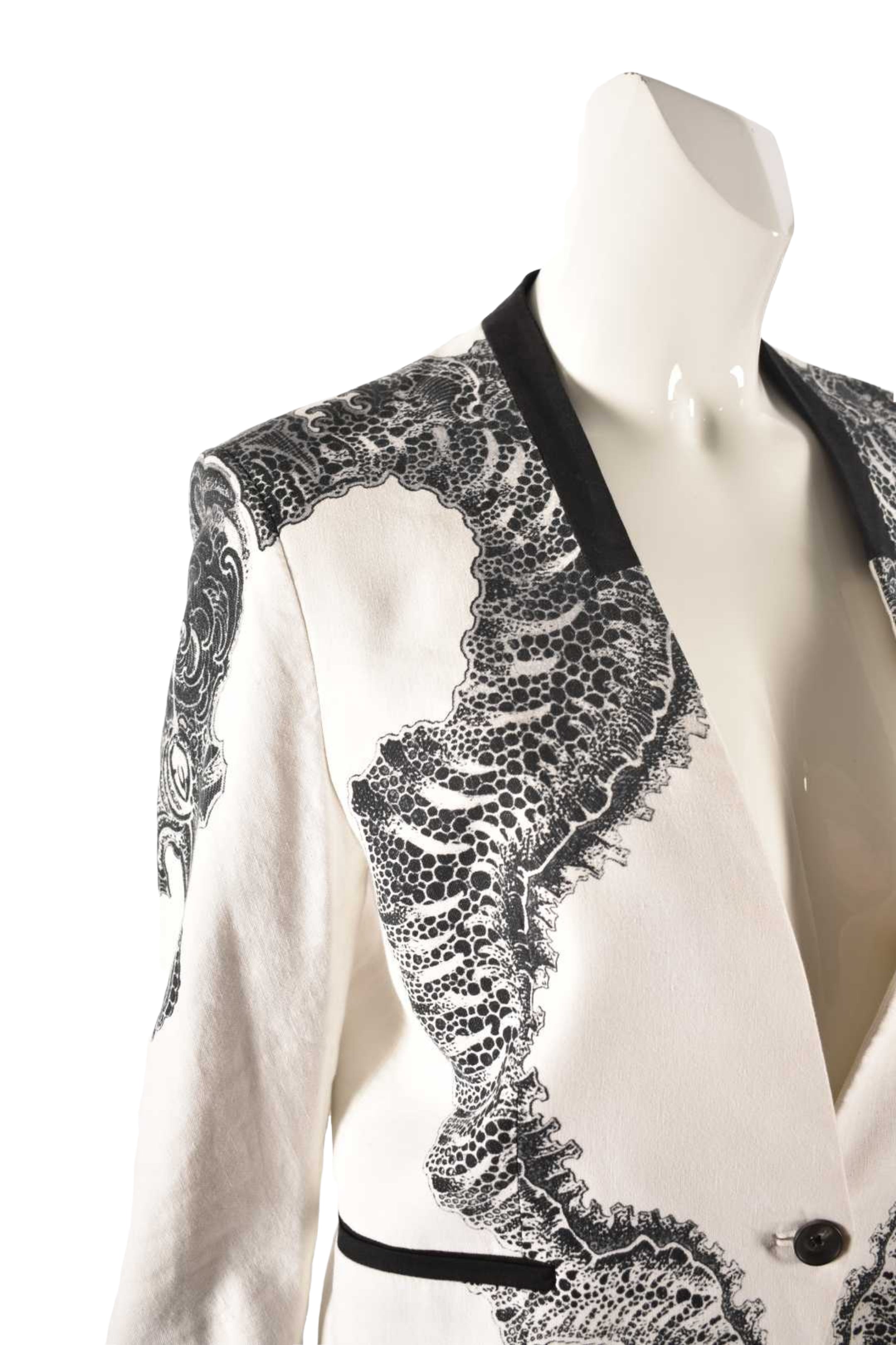 HELMUT LANG White Cotton Linen Seahorse Print Jacket 8US