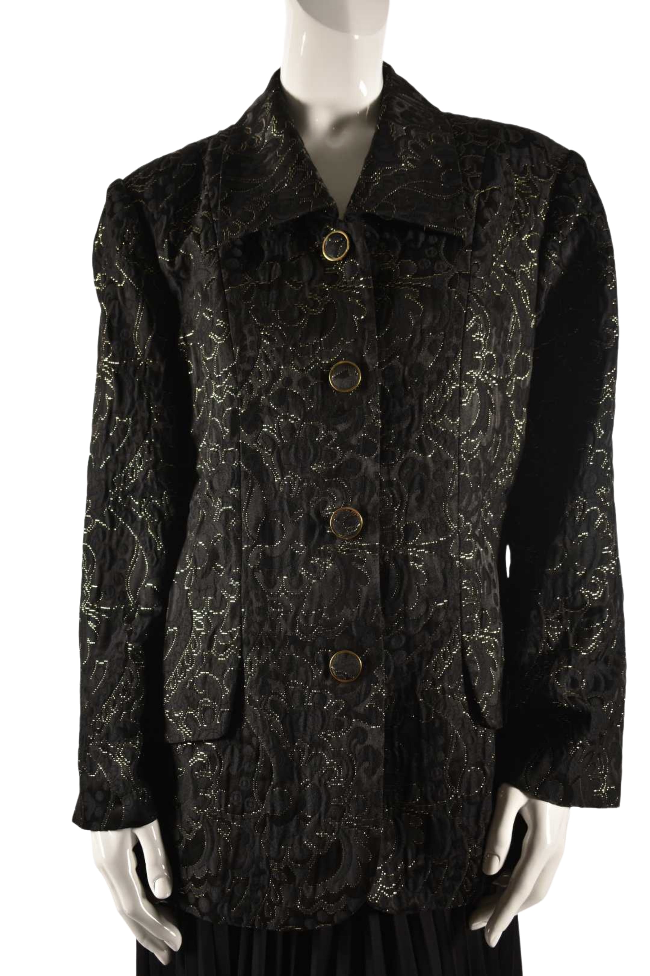 1980s PORTS INTERNATIONAL Black Gold Metallic Brocade Jacket 14US