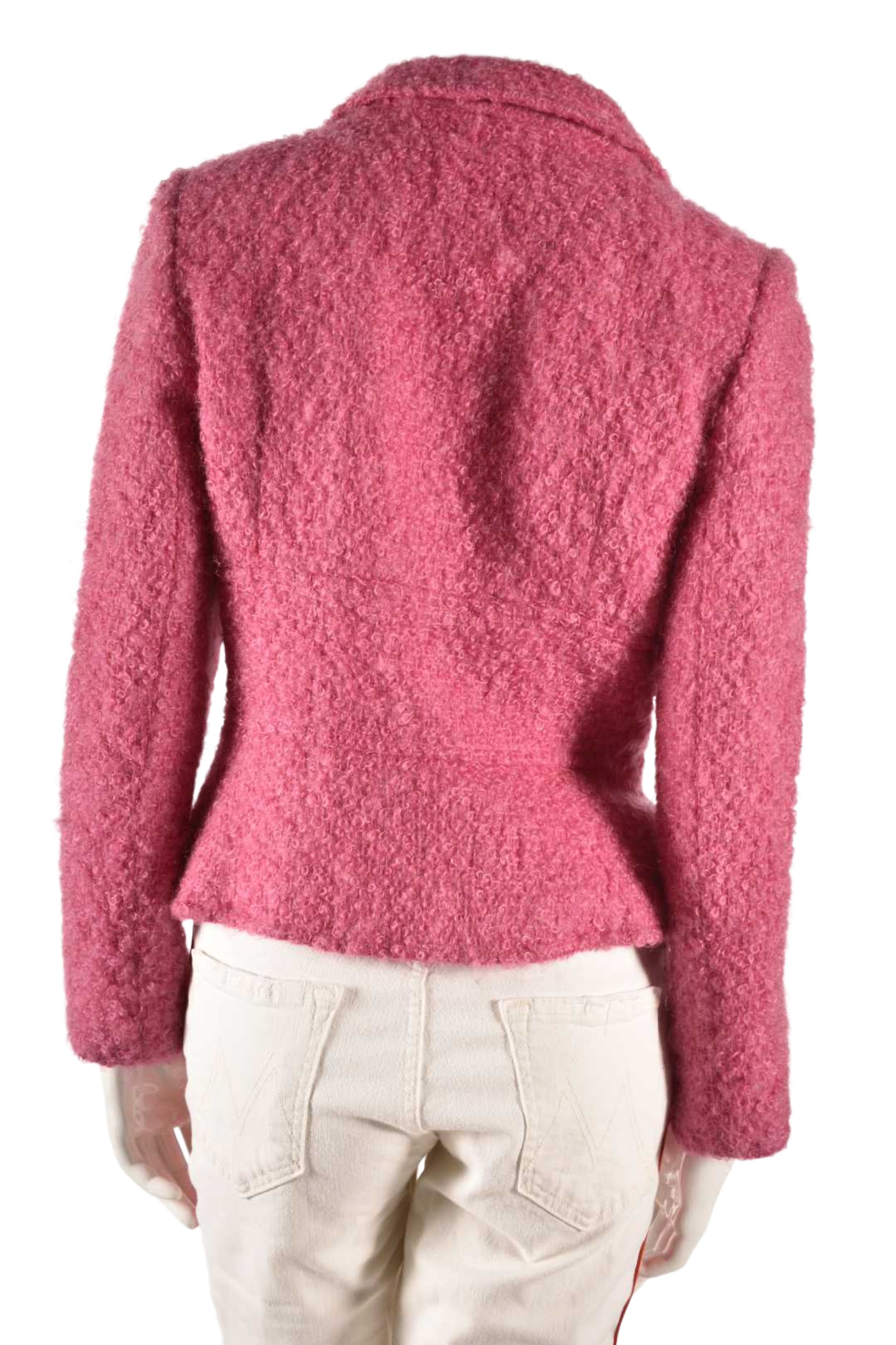 2000s MILLY Pink Curly Mohair Wool Preppy Blazer 6US