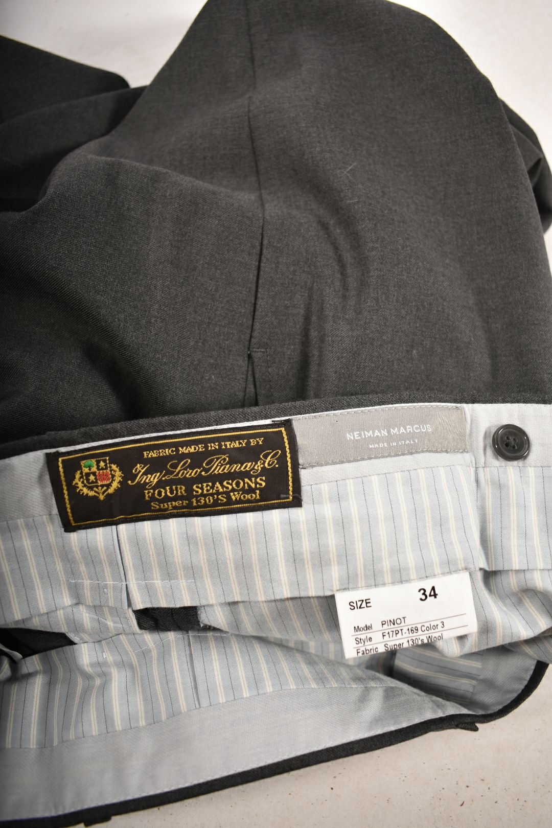 NEIMAN MARCUS Grey Loro Piana Super 130s Wool Dress Pants 34"