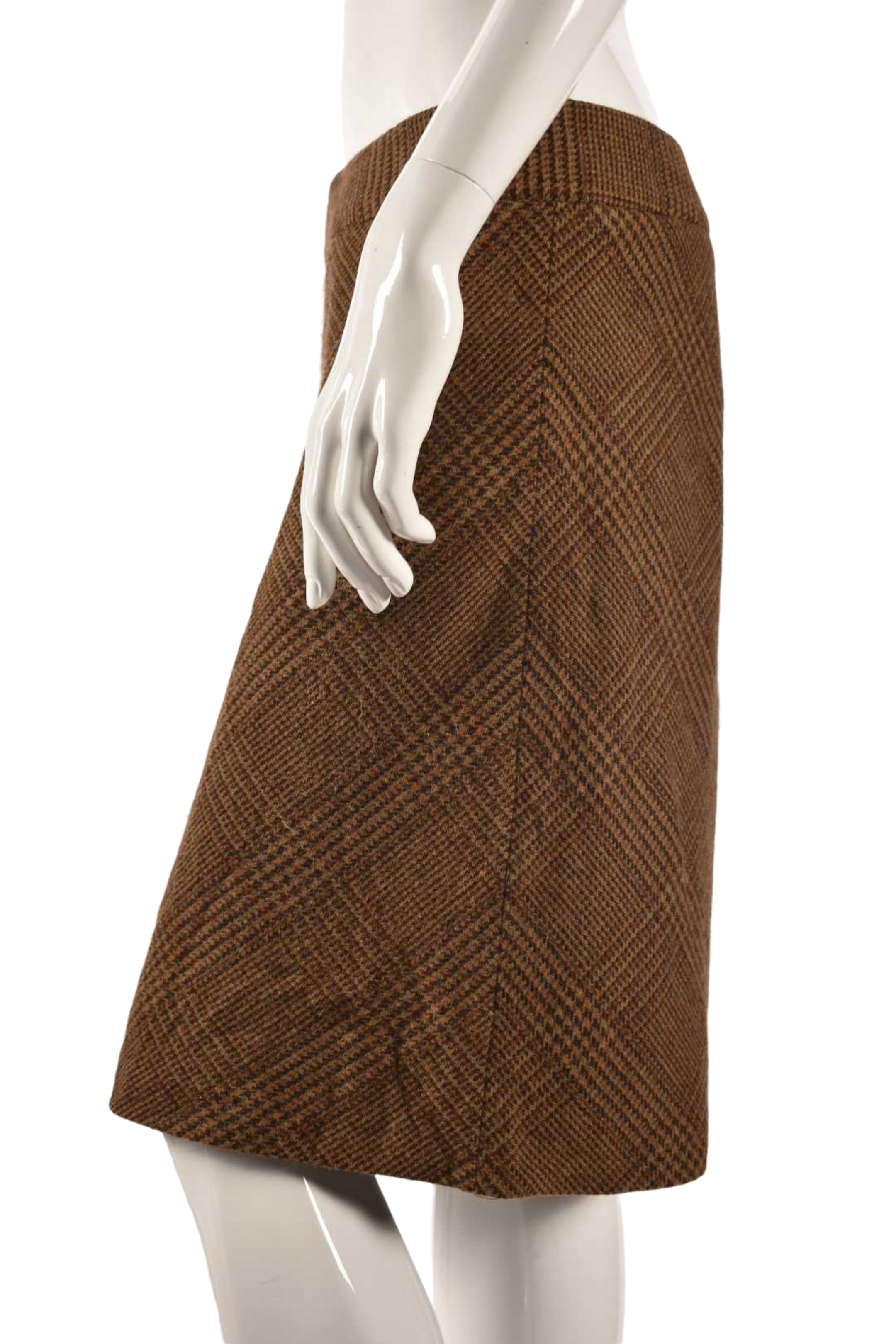 MAX MARA Brown Glencheck Wool Alpaca Knee Length Skirt 8US