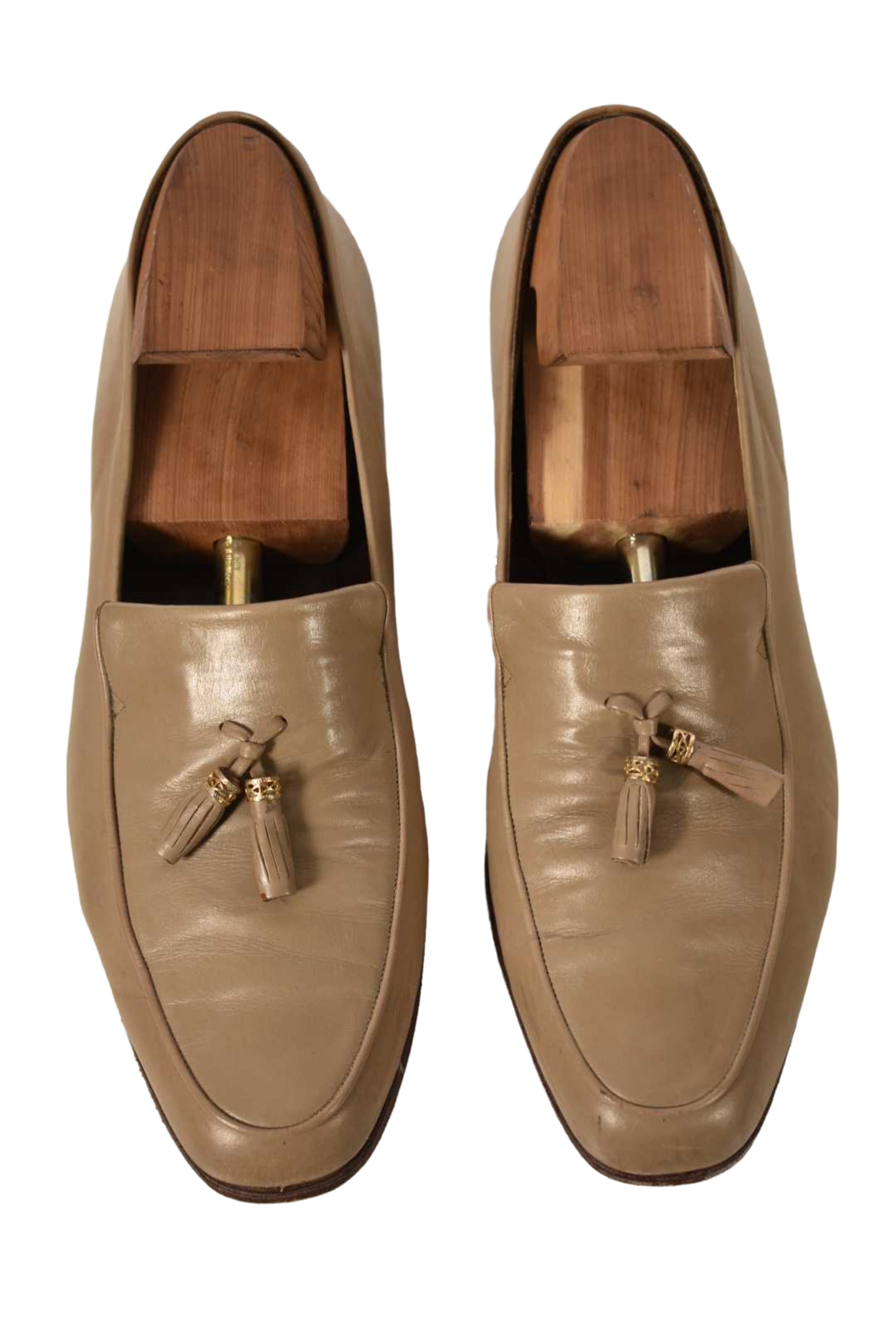 1970s CHRISTIAN DIOR Beige Calfskin Leather Tassel Almond Toe Loafers 9US Italy