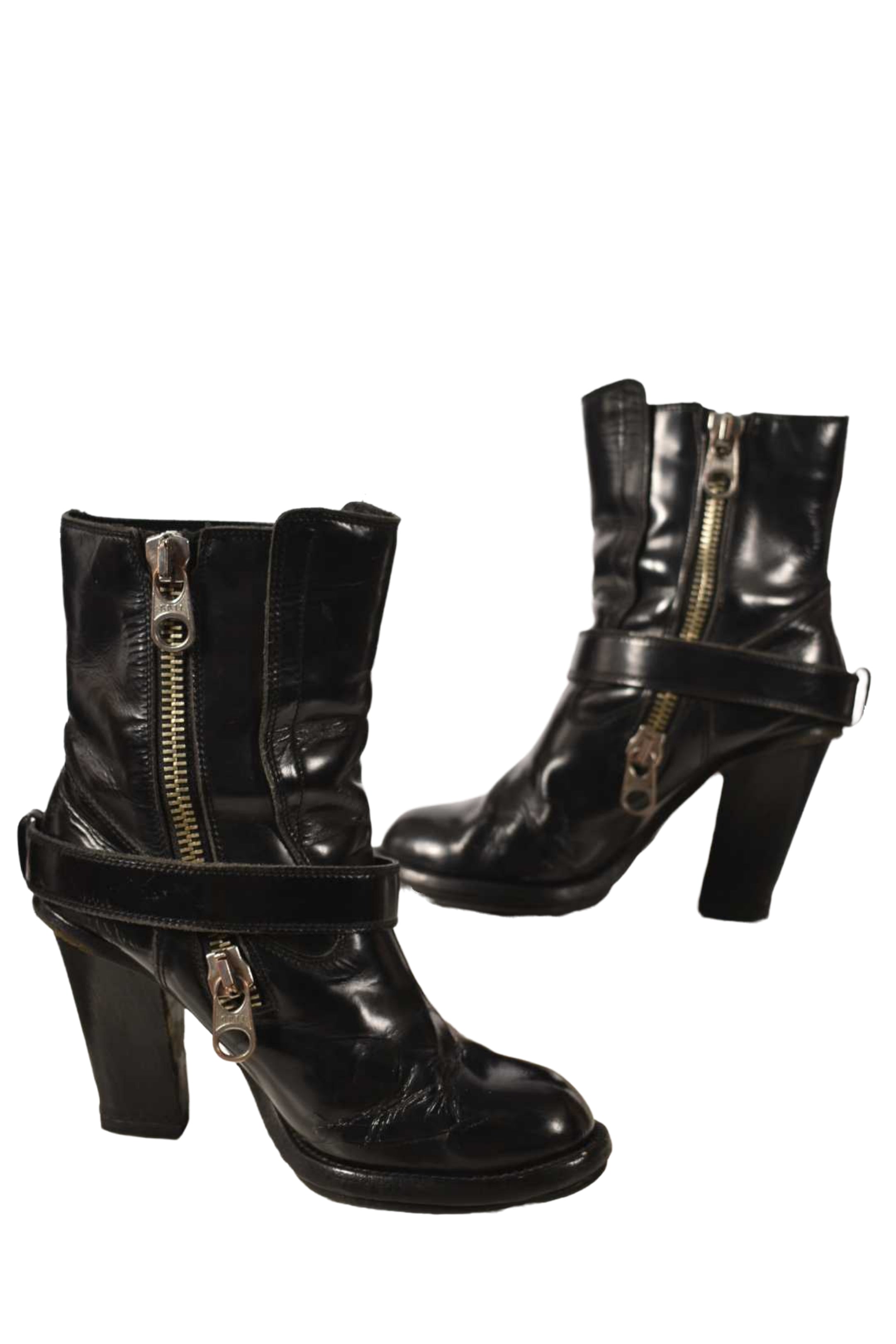 2010s CHLOE Black Leather Moto Heel Boots 38EU (8US) Italy