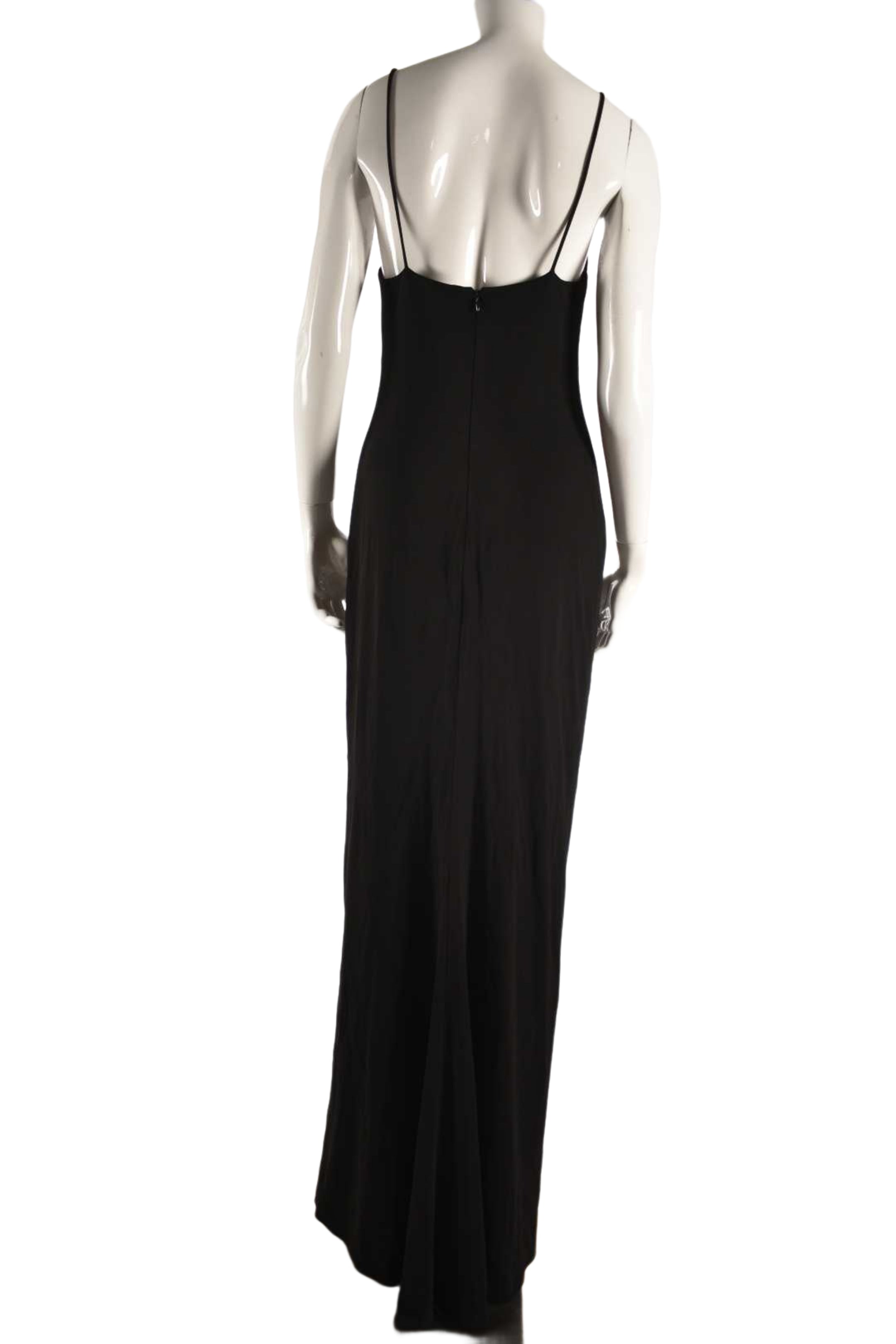 1990s SELINA Black Knit Rayon Rhinestone Halter Gown 6US