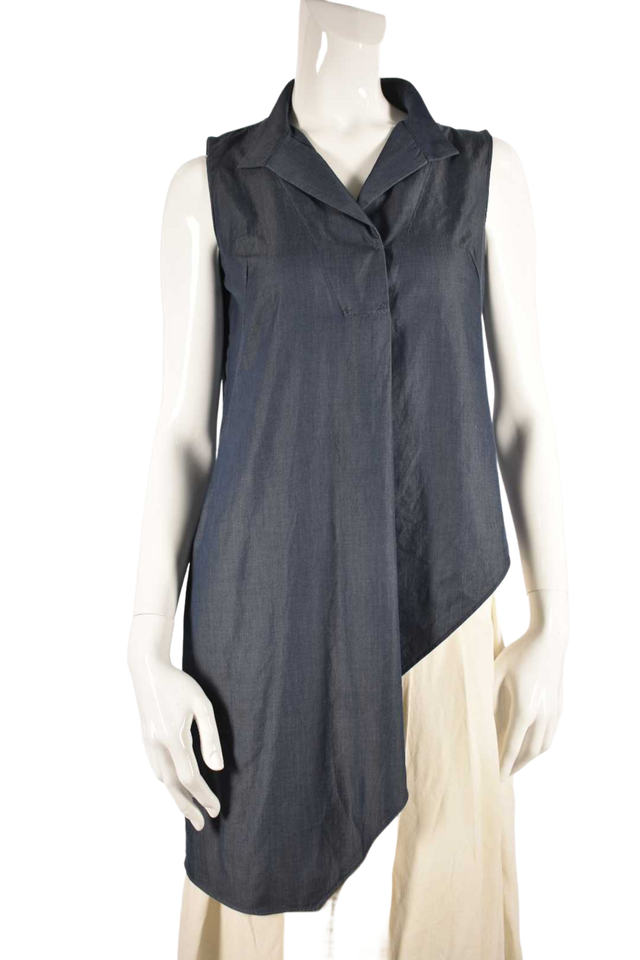 AKRIS Navy Sleeveless Chambray Asymetrical Top 6US