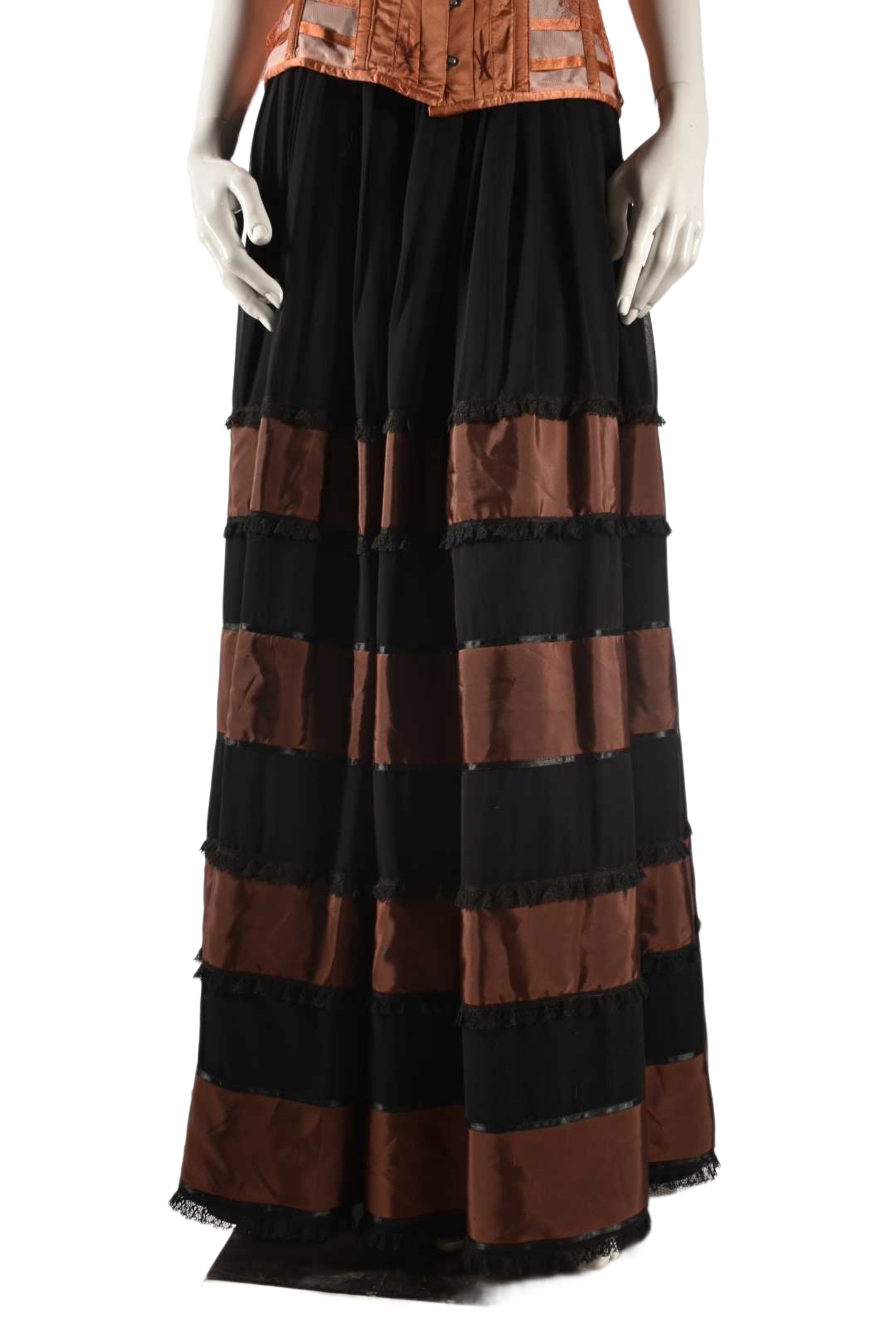PEARL MILLER Black Brown Striped Full Length Layered Skirt 14US