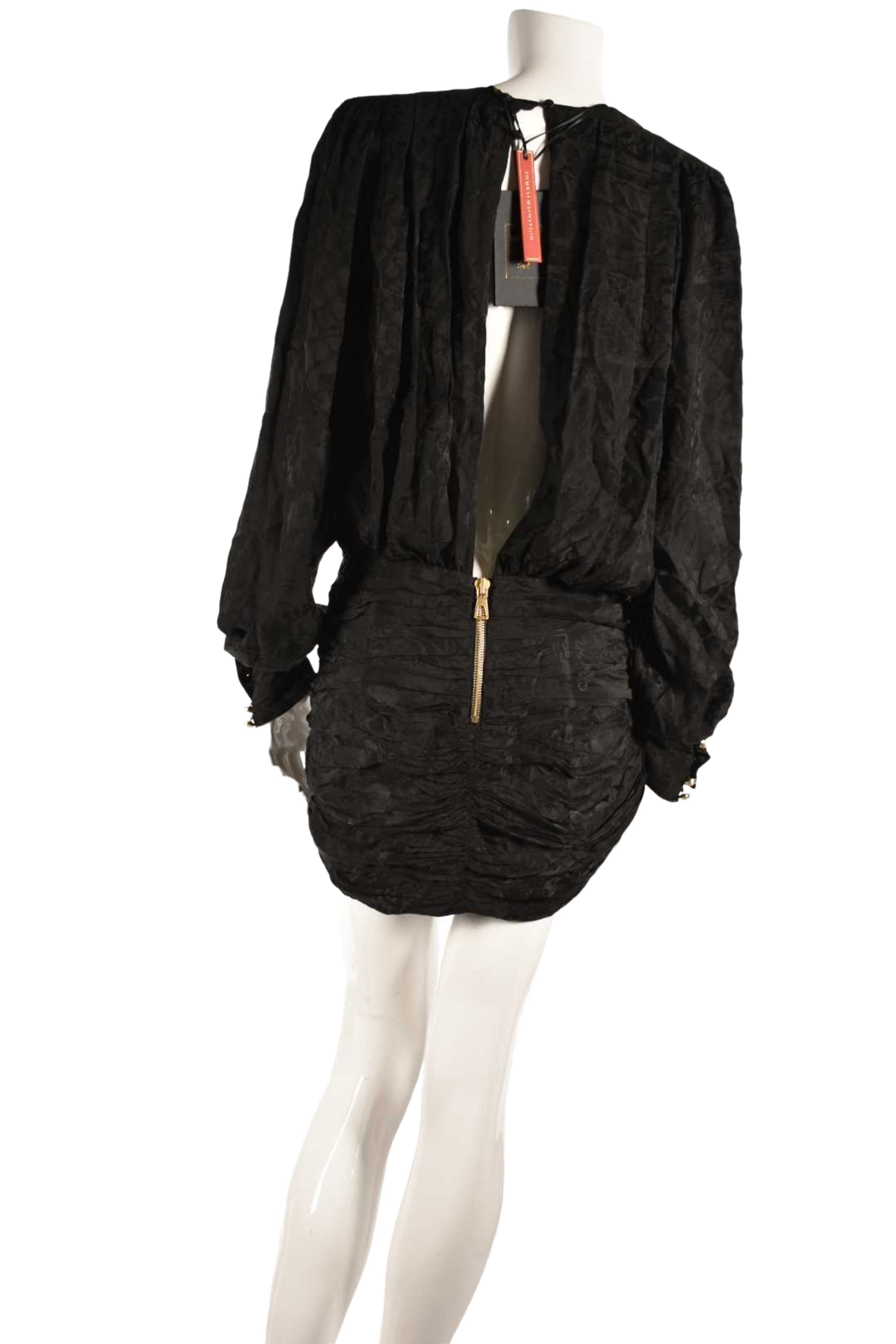 BALMAIN x H&M Black Silk Jacquard Leopard Plunge Dress 8US