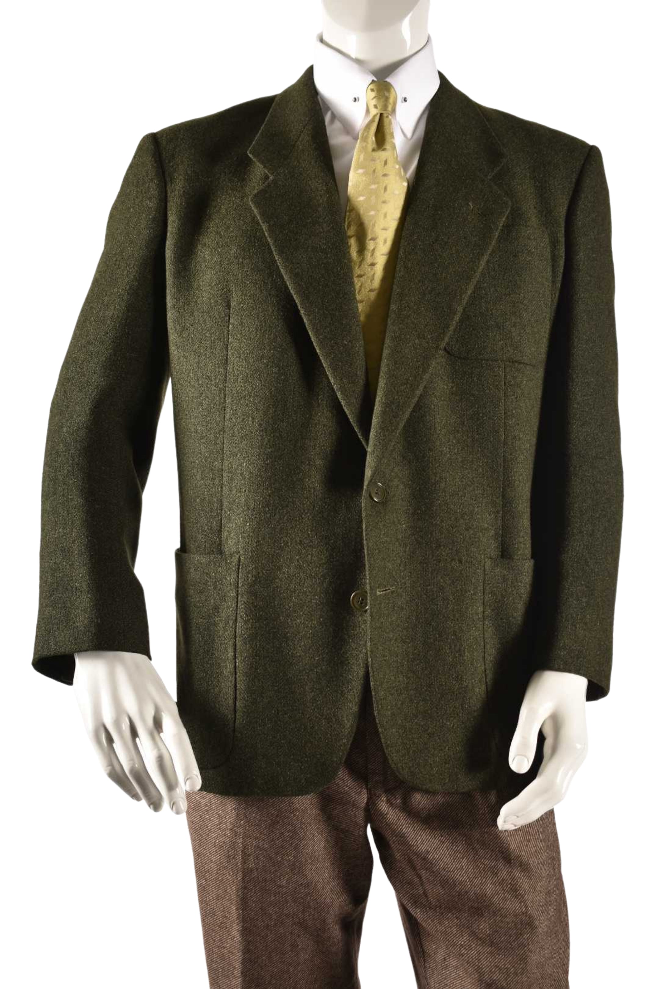1990s GIORGIO ARMANI Green Wool Silk Herringbone Blazer 40R