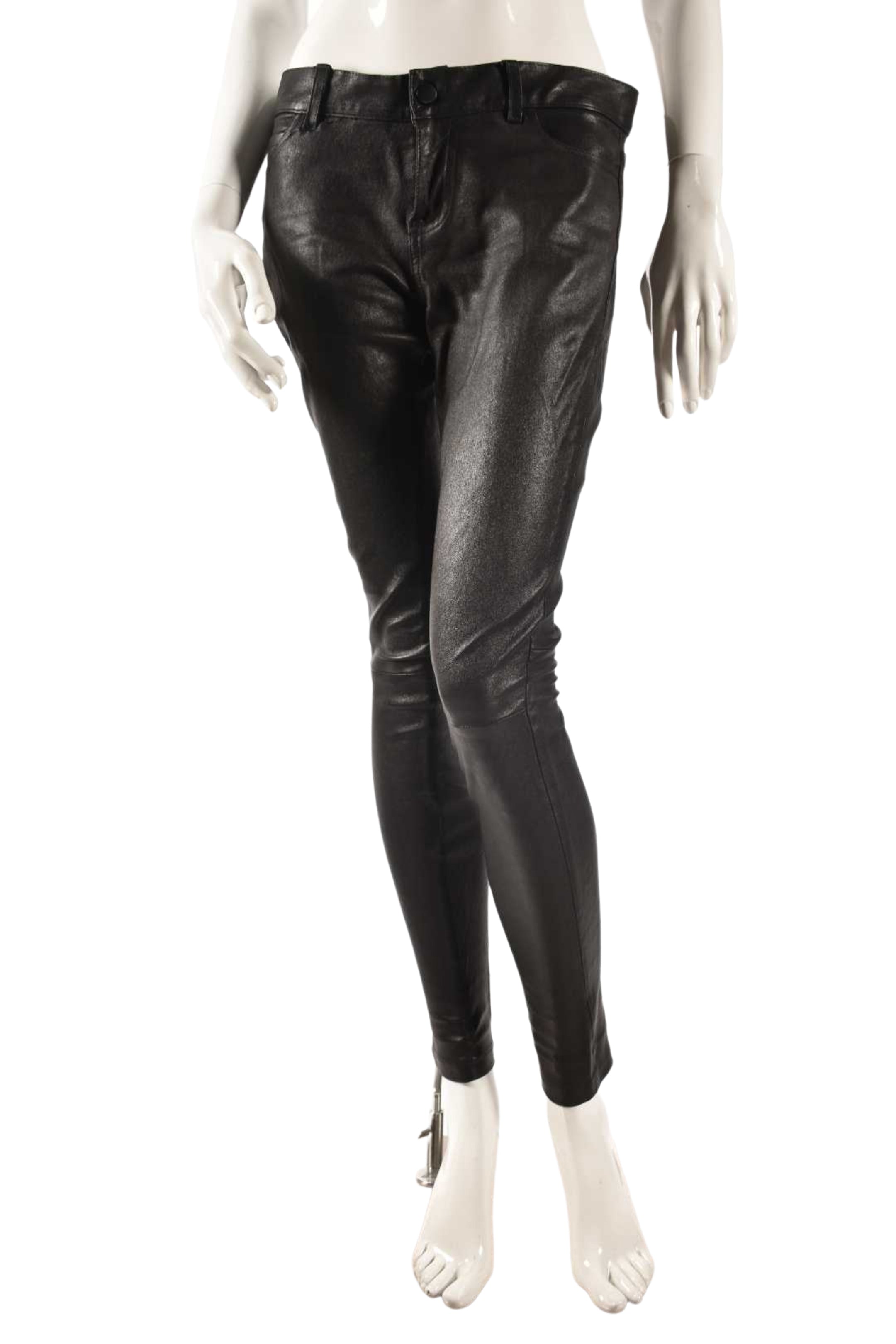 VINCE Black Lambskin Leather Cropped Skinny Pants 4US