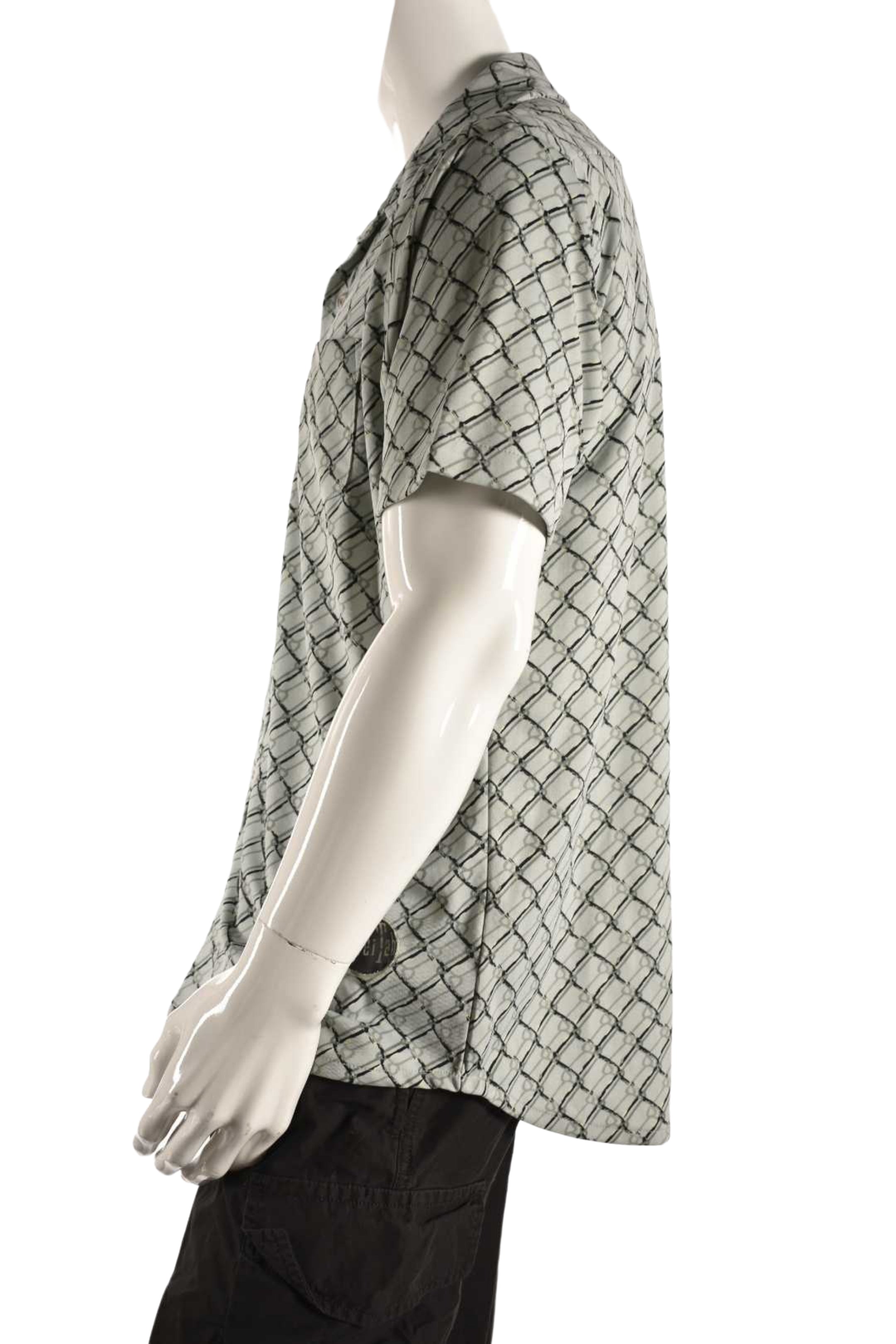 2000s LEVI'S SILVER TAB Grey Blue Chainlink Fence Poly Short Sleeve Shirt XL