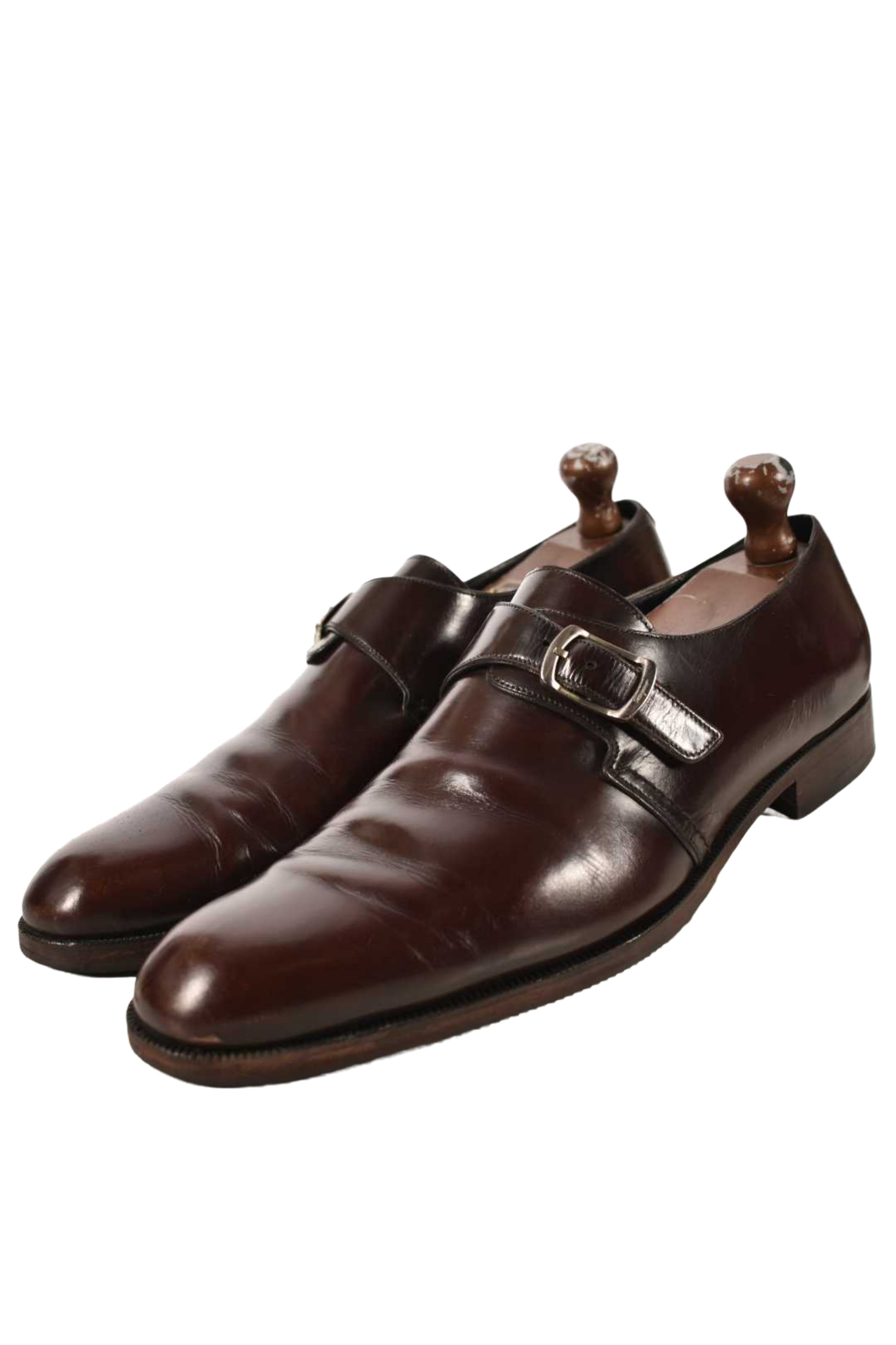SALVATORE FERRAGAMO Brown Leather Single Monkstrap Oxford Dress Shoes 11EE Italy