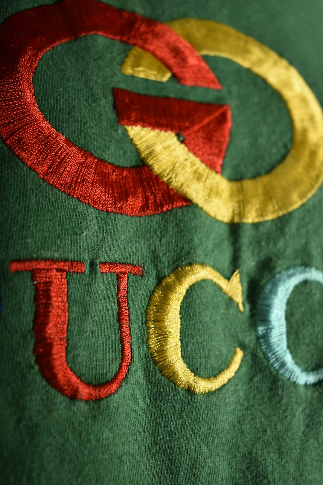 1990s Bootleg Gucci Rainbow Embroidered Logo Tee Medium