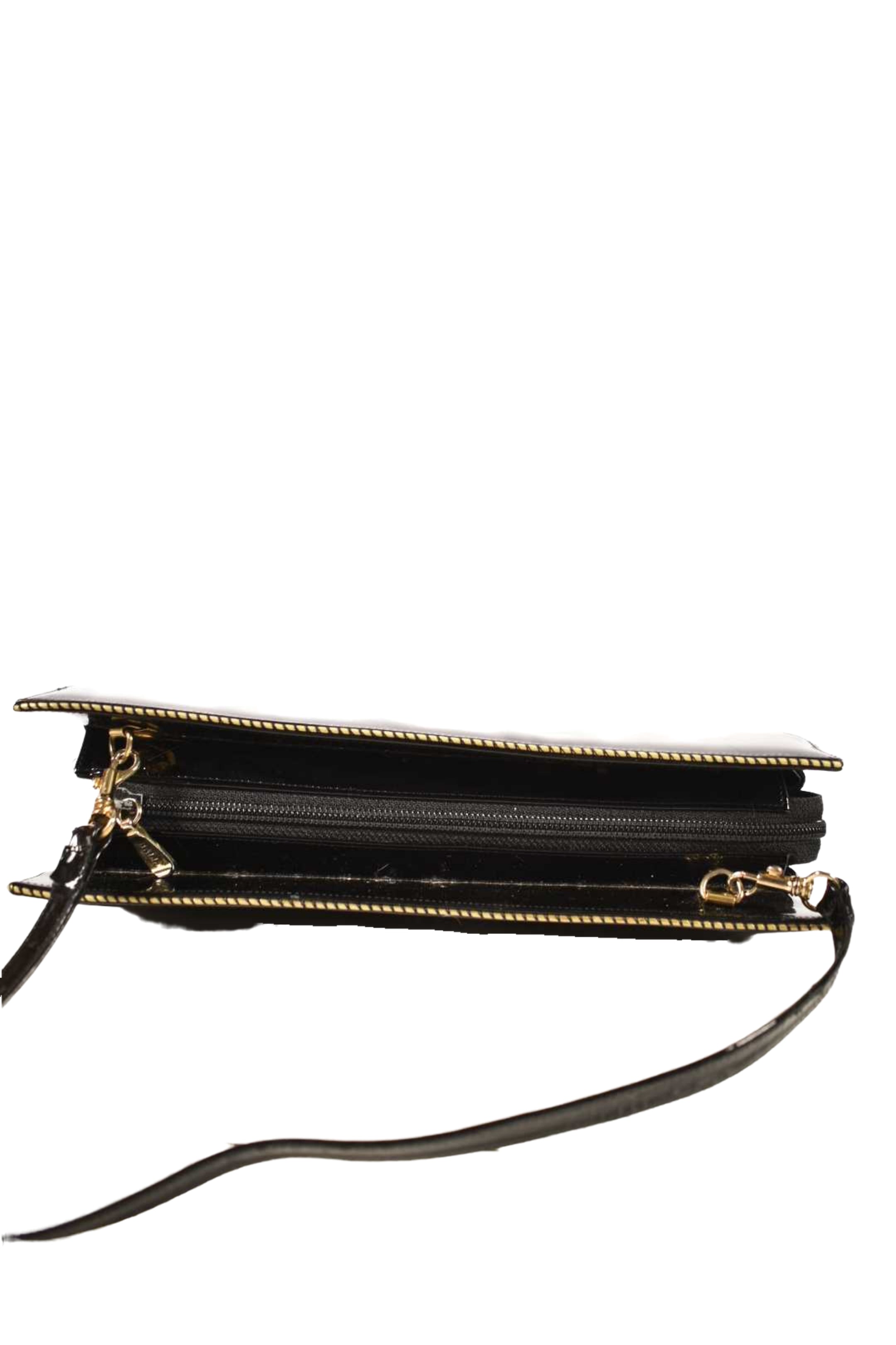 1980s BALLY Black Polished Patent Leather Roped Piping Shoulder Bag