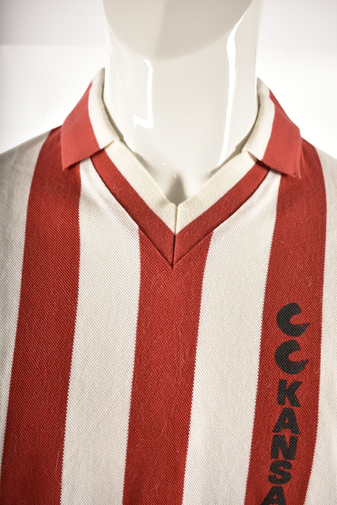2000s CC KANSAI YAMAMOTO Red White Stripe Cotton Pique Football Polo Medium
