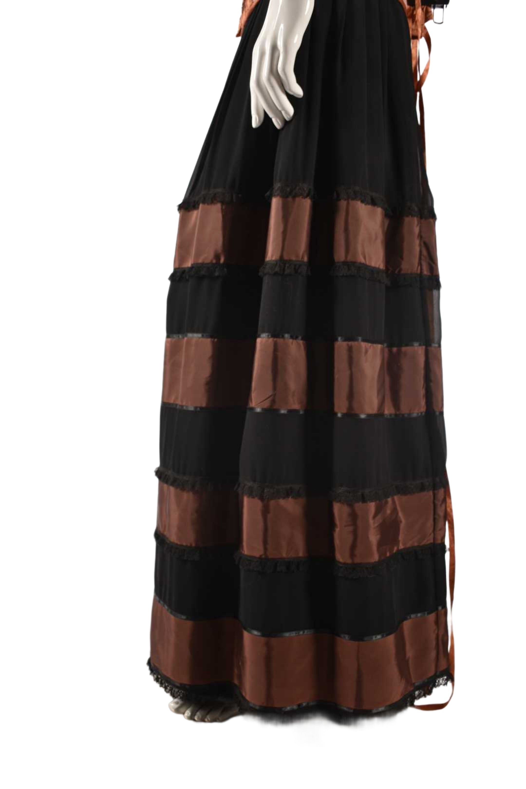 PEARL MILLER Black Brown Striped Full Length Layered Skirt 14US
