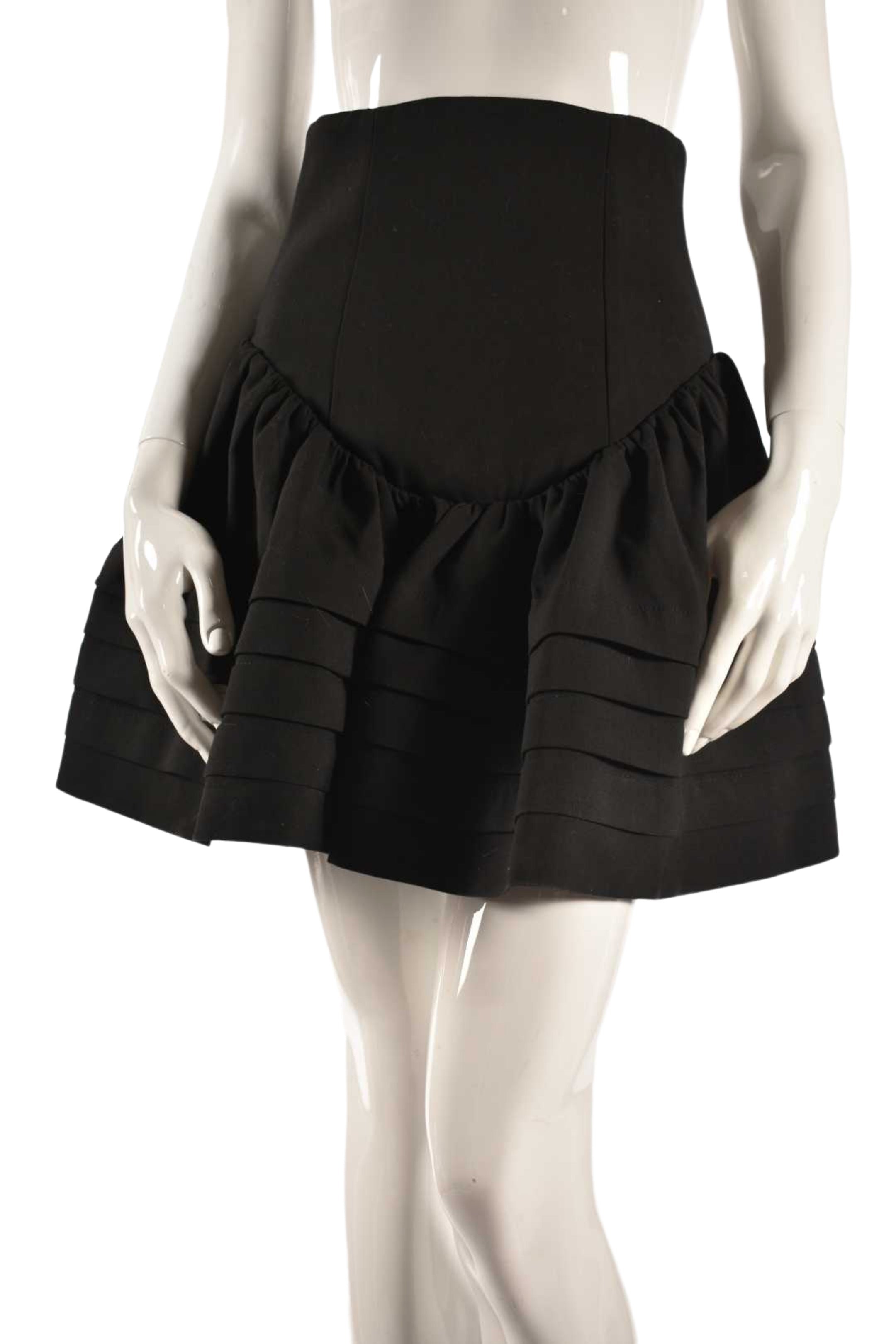 SHUSHU/TONG Black High Waist Structured Mini Skirt 6US
