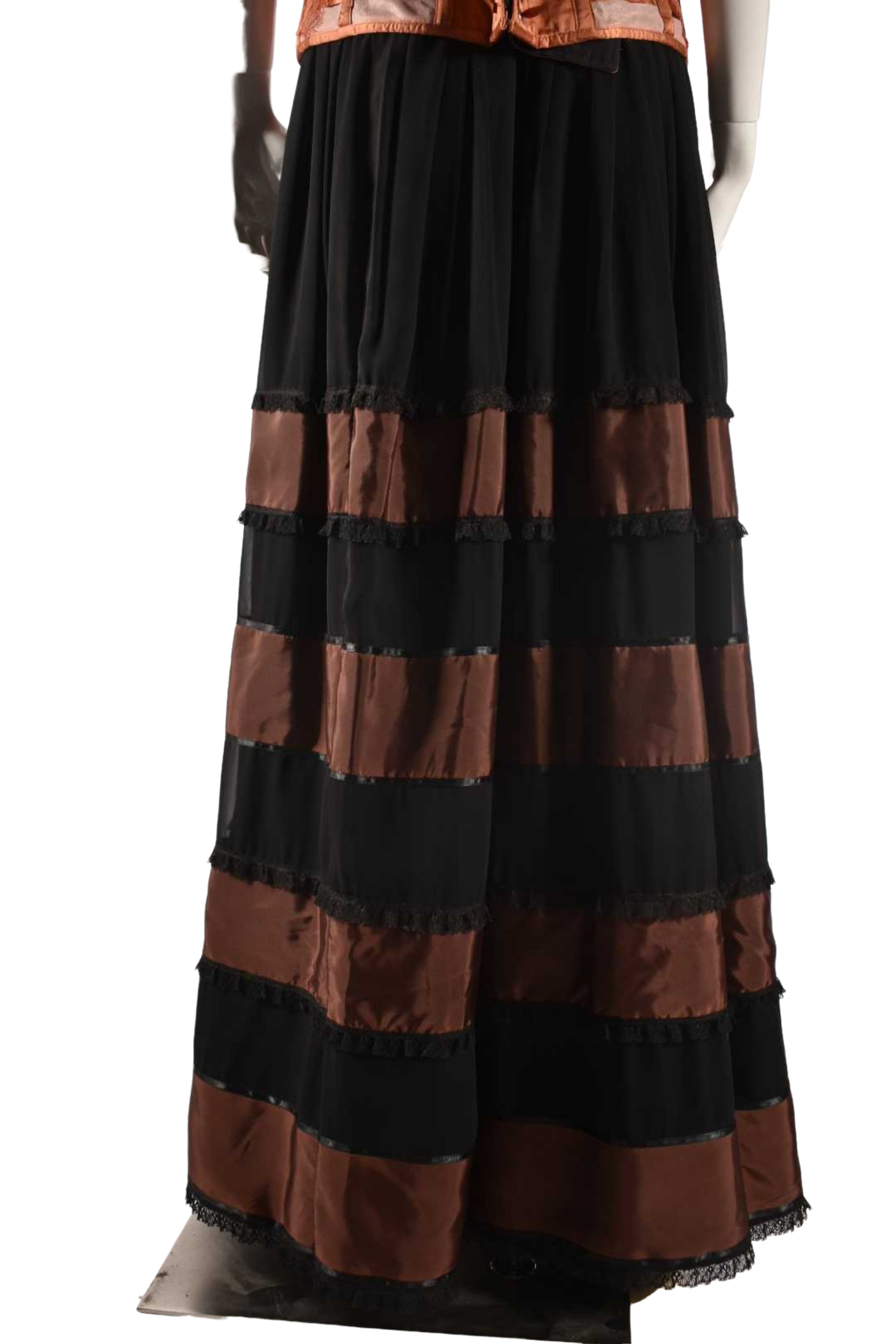 PEARL MILLER Black Brown Striped Full Length Layered Skirt 14US