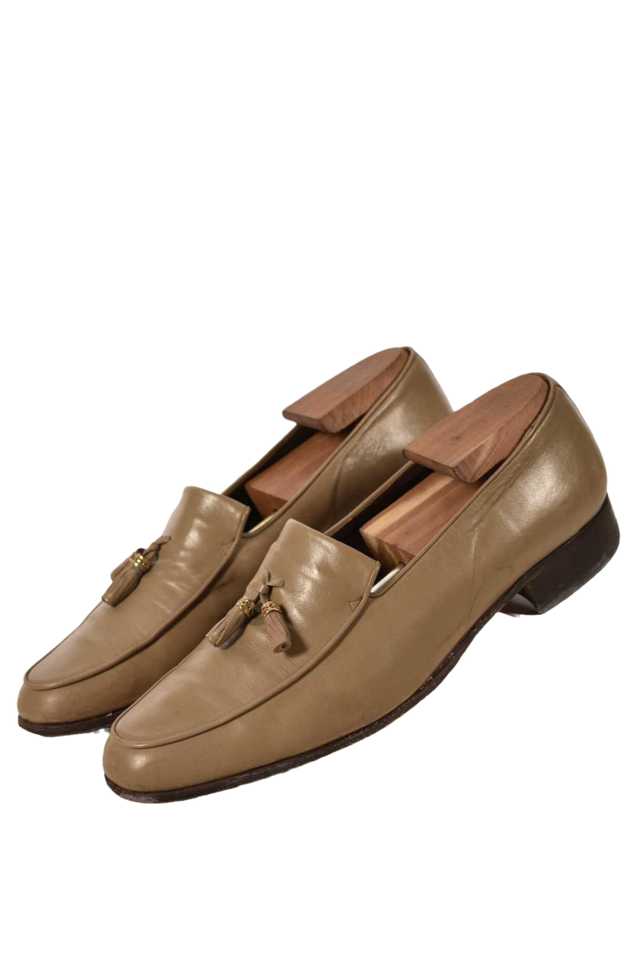 1970s CHRISTIAN DIOR Beige Calfskin Leather Tassel Almond Toe Loafers 9US Italy
