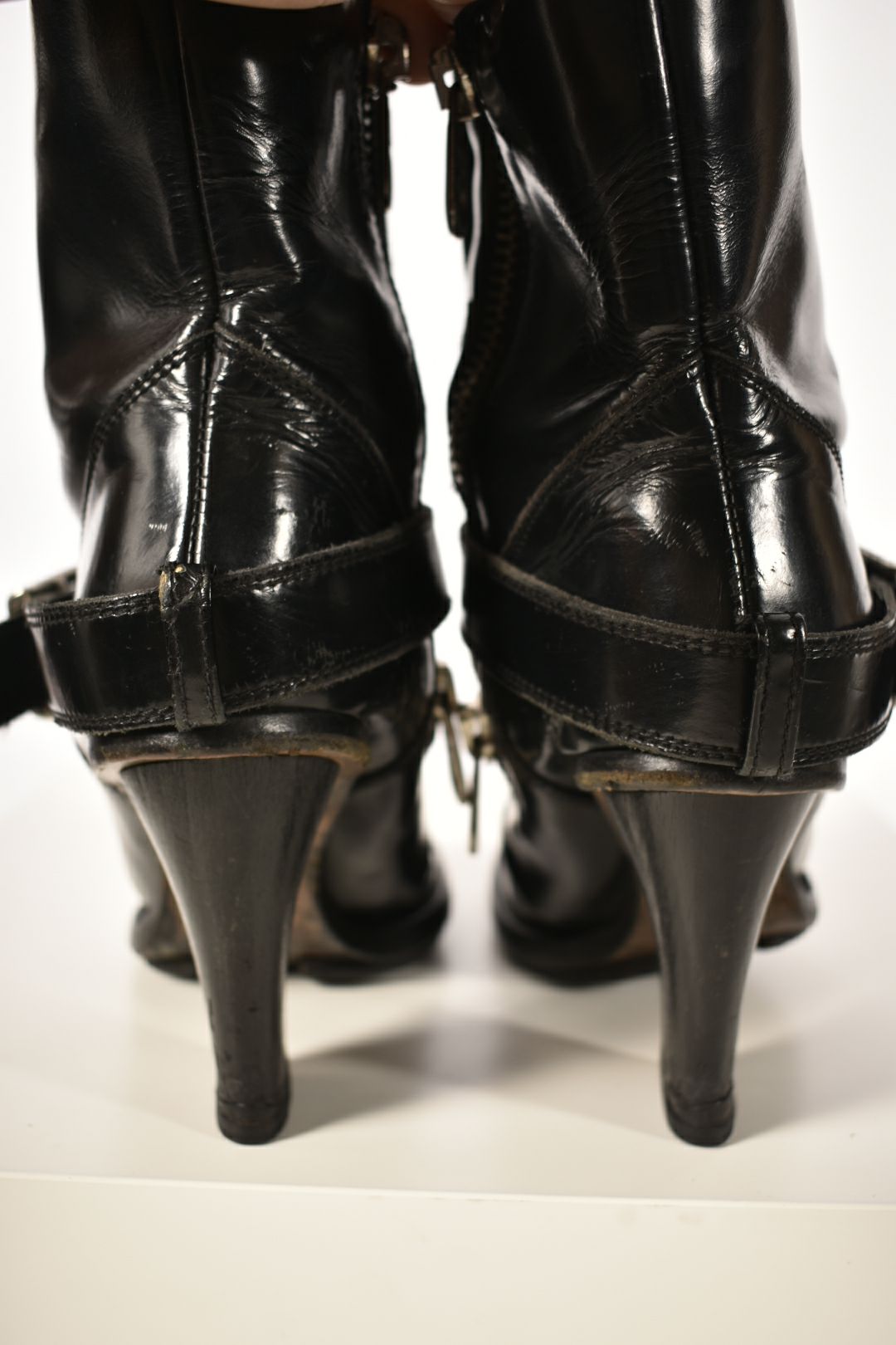 2010s CHLOE Black Leather Moto Heel Boots 38EU (8US) Italy
