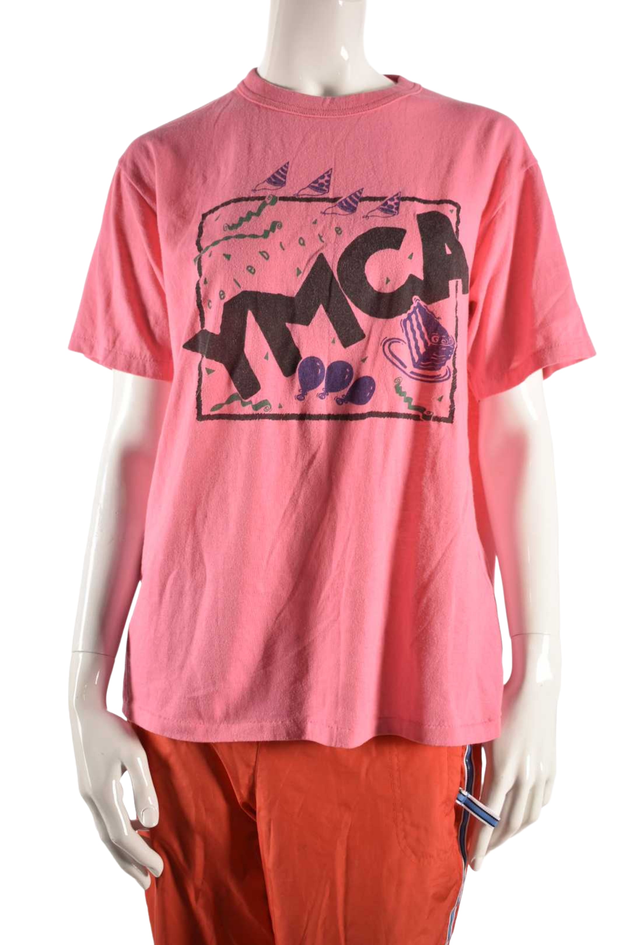 1980s YMCA Pink Post Modern Cotton Blend Tee Large