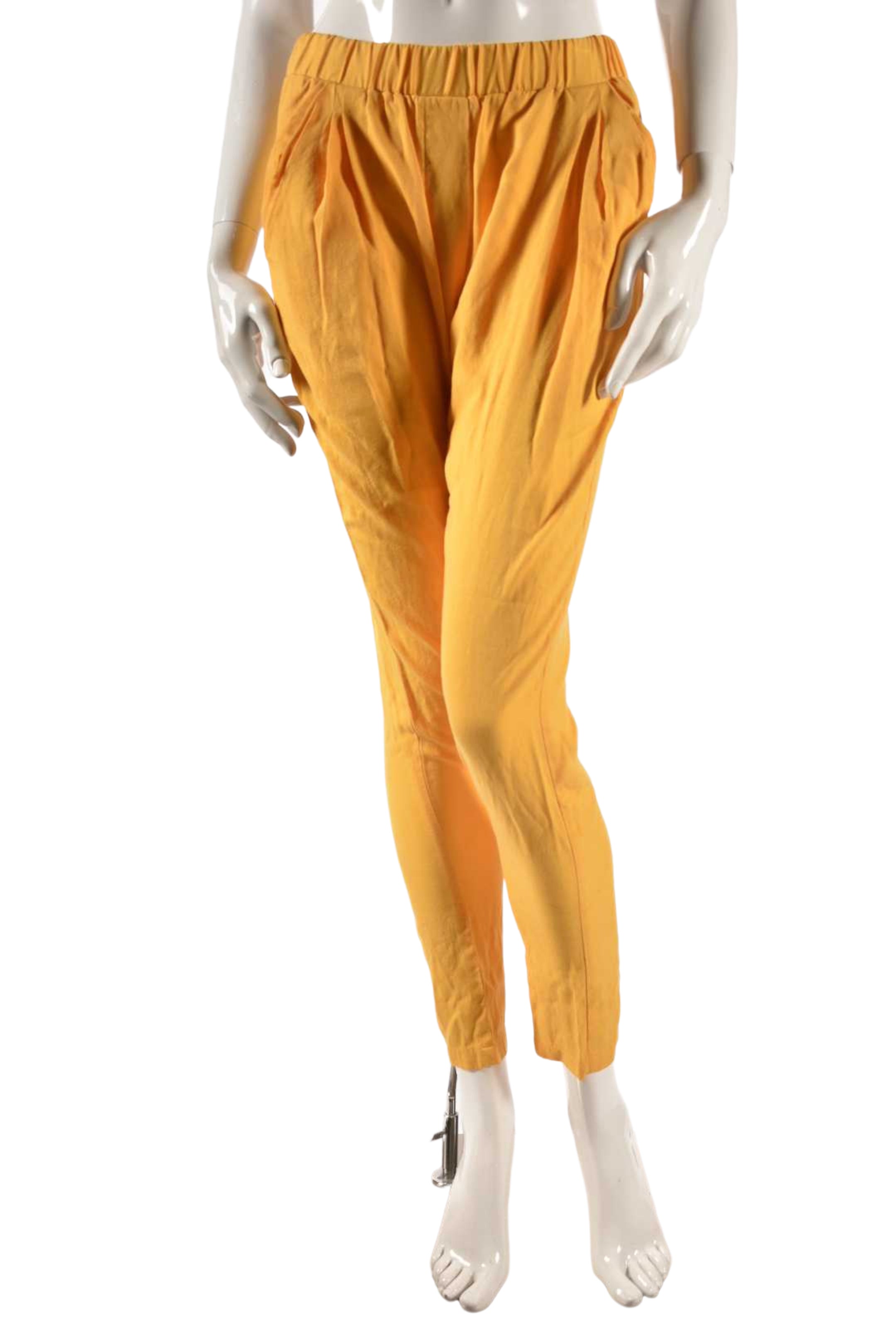 3.1 PHILIP LIM Yellow Pleated Silk Slim Pants 2US XS