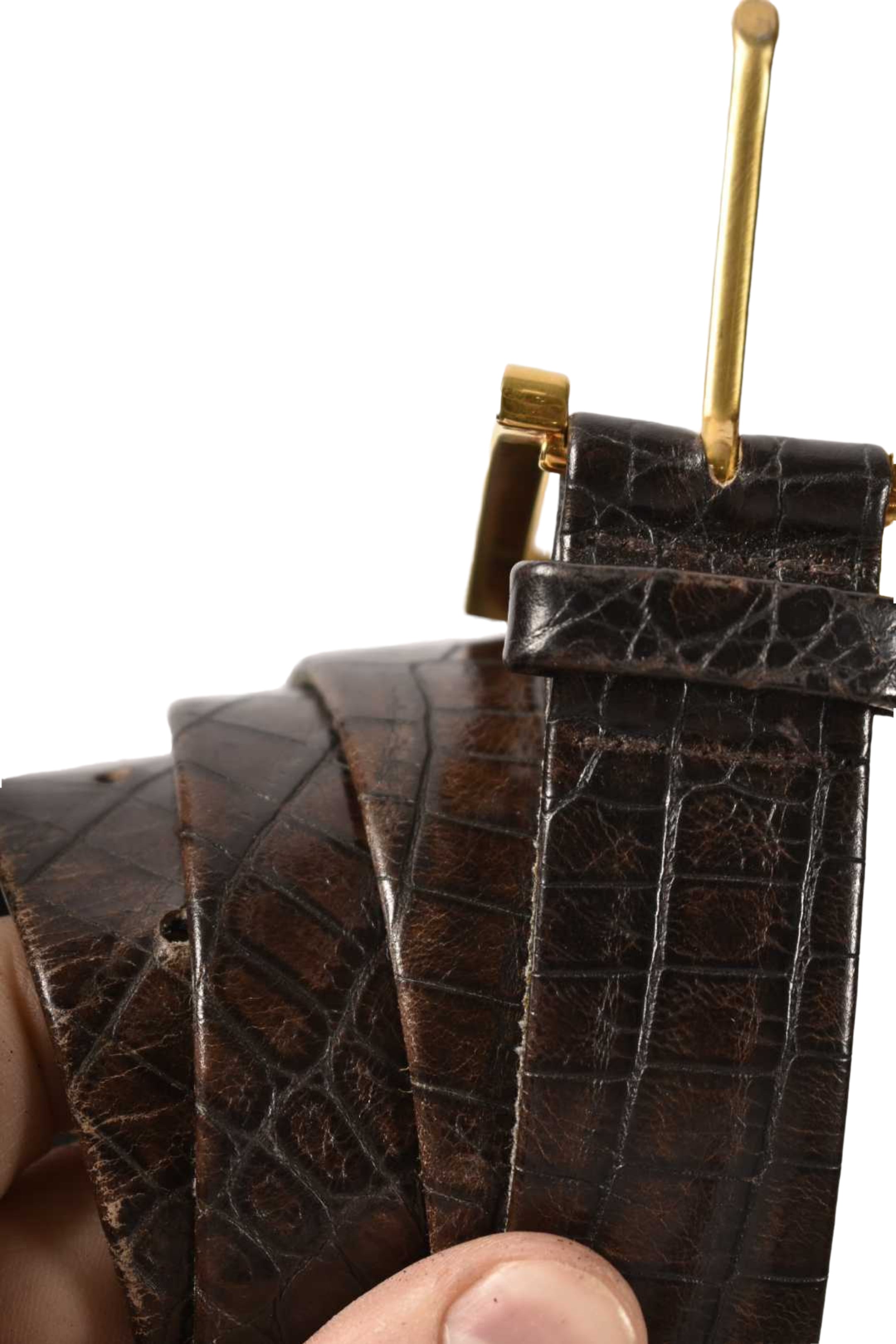 2000s SUZI ROHER Brown Polished Alligator Leather Belt Large