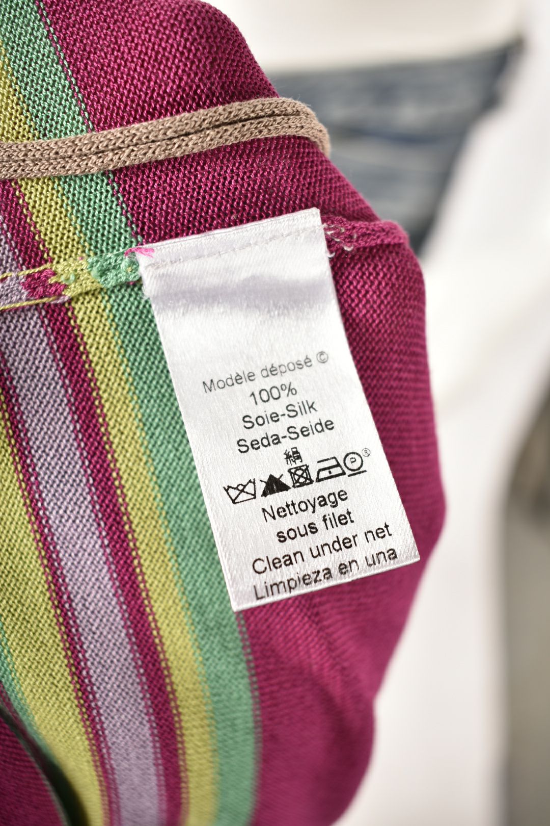 Y2K KENZO Pink Multicolour Stripe Silk Knit Cardigan Small