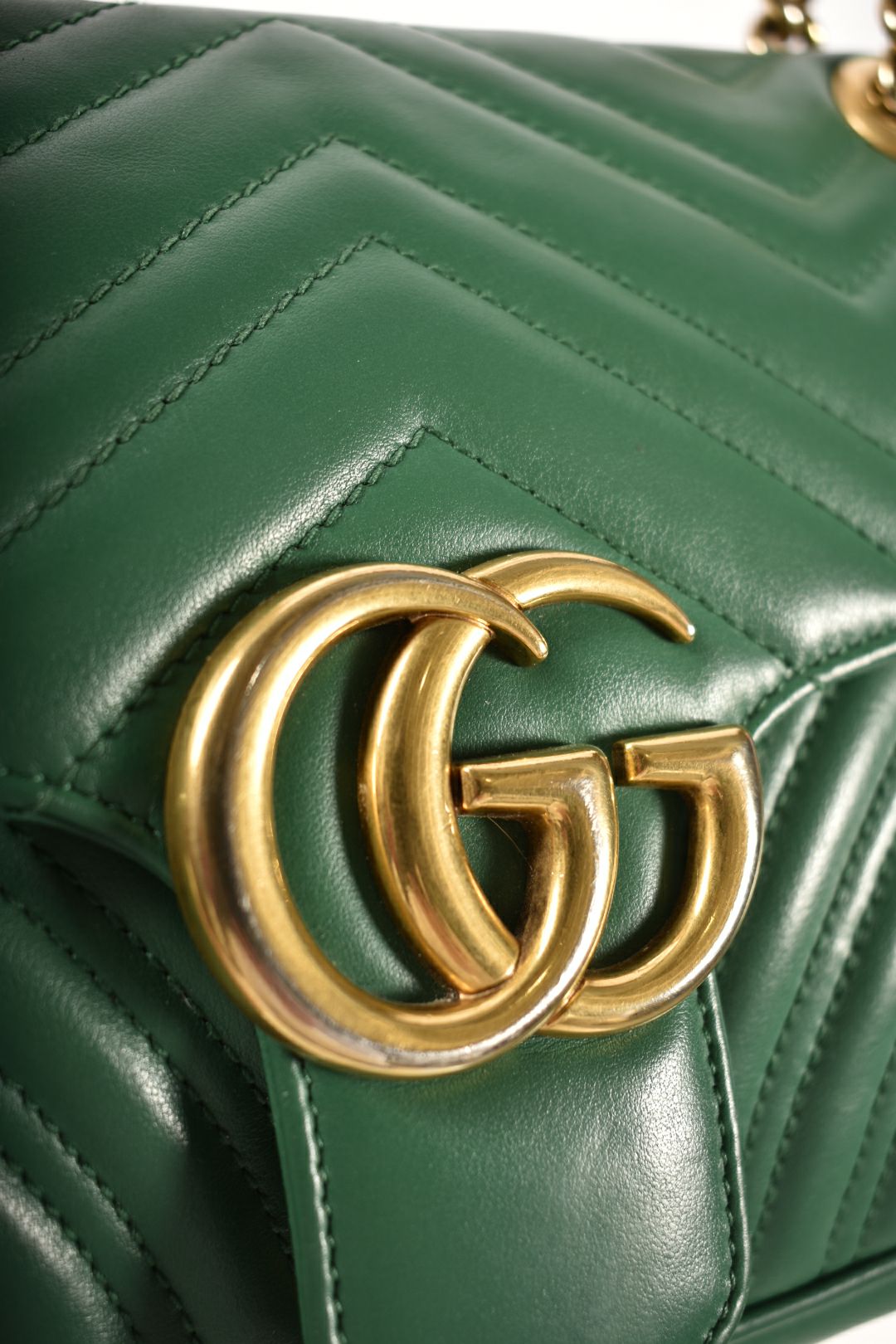 GUCCI Green Calfskin Leather Marmont GG Small Shoulder Bag