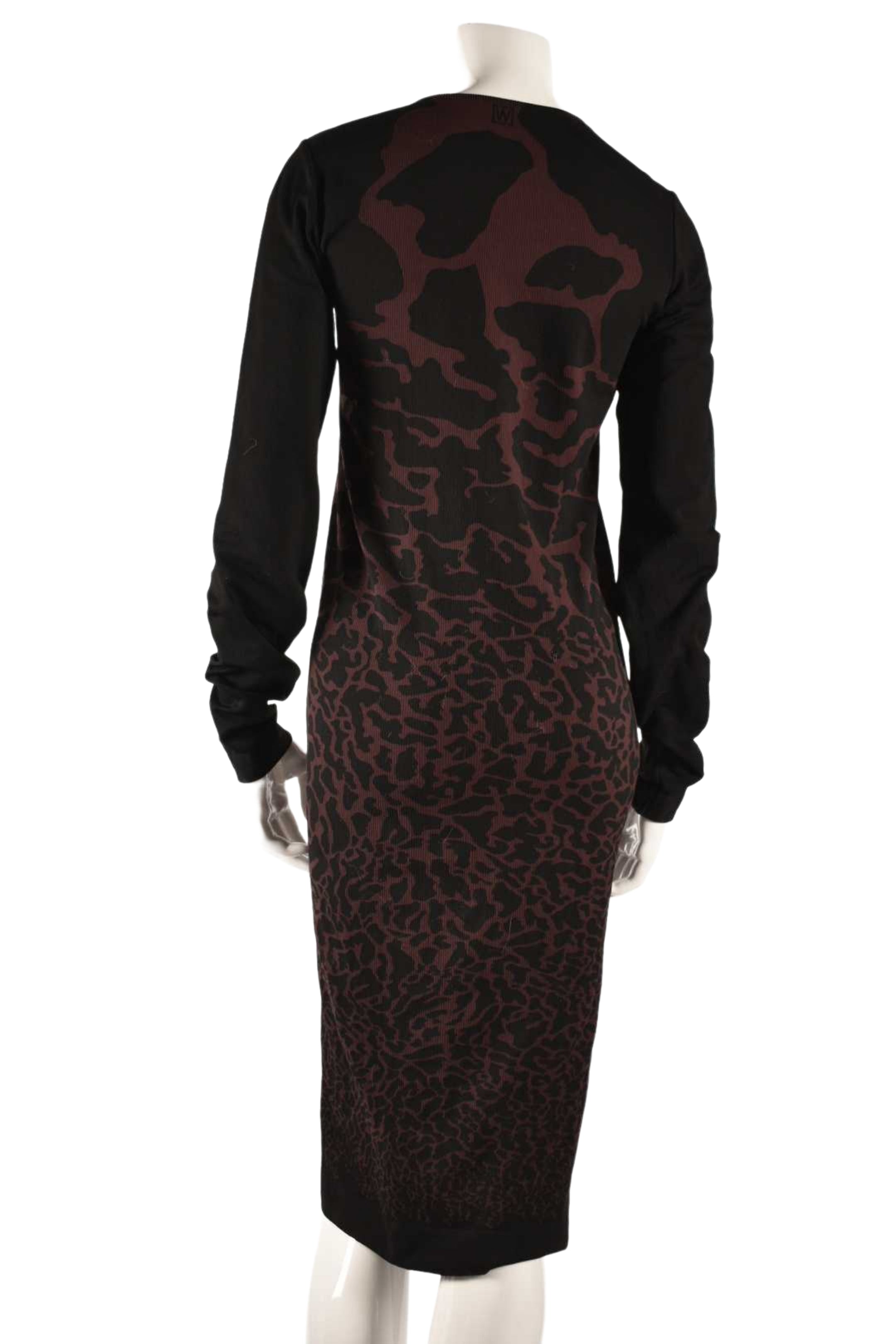 2010s WOLFORD Burgundy Black Cheetah Print Bodycon Stretch Dress M