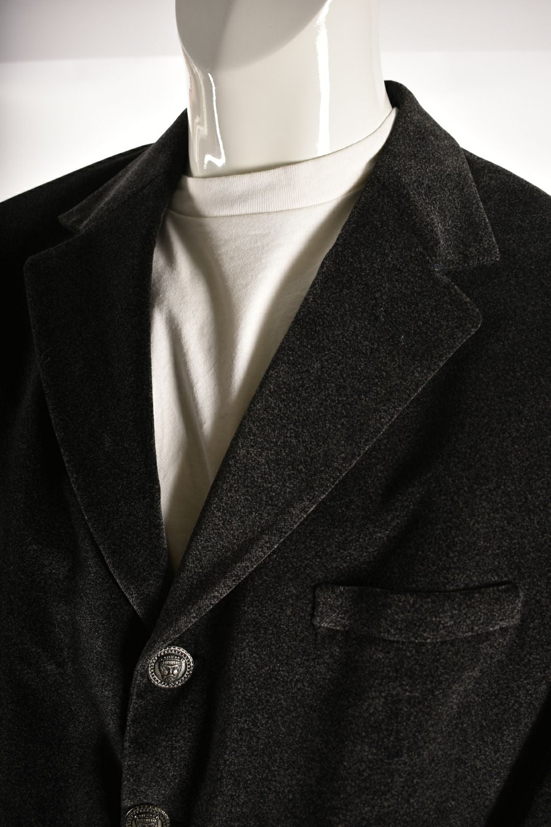 1990s ISTANTE Charcoal Grey Galaxy Cotton Velvet 3BTN Blazer 44T