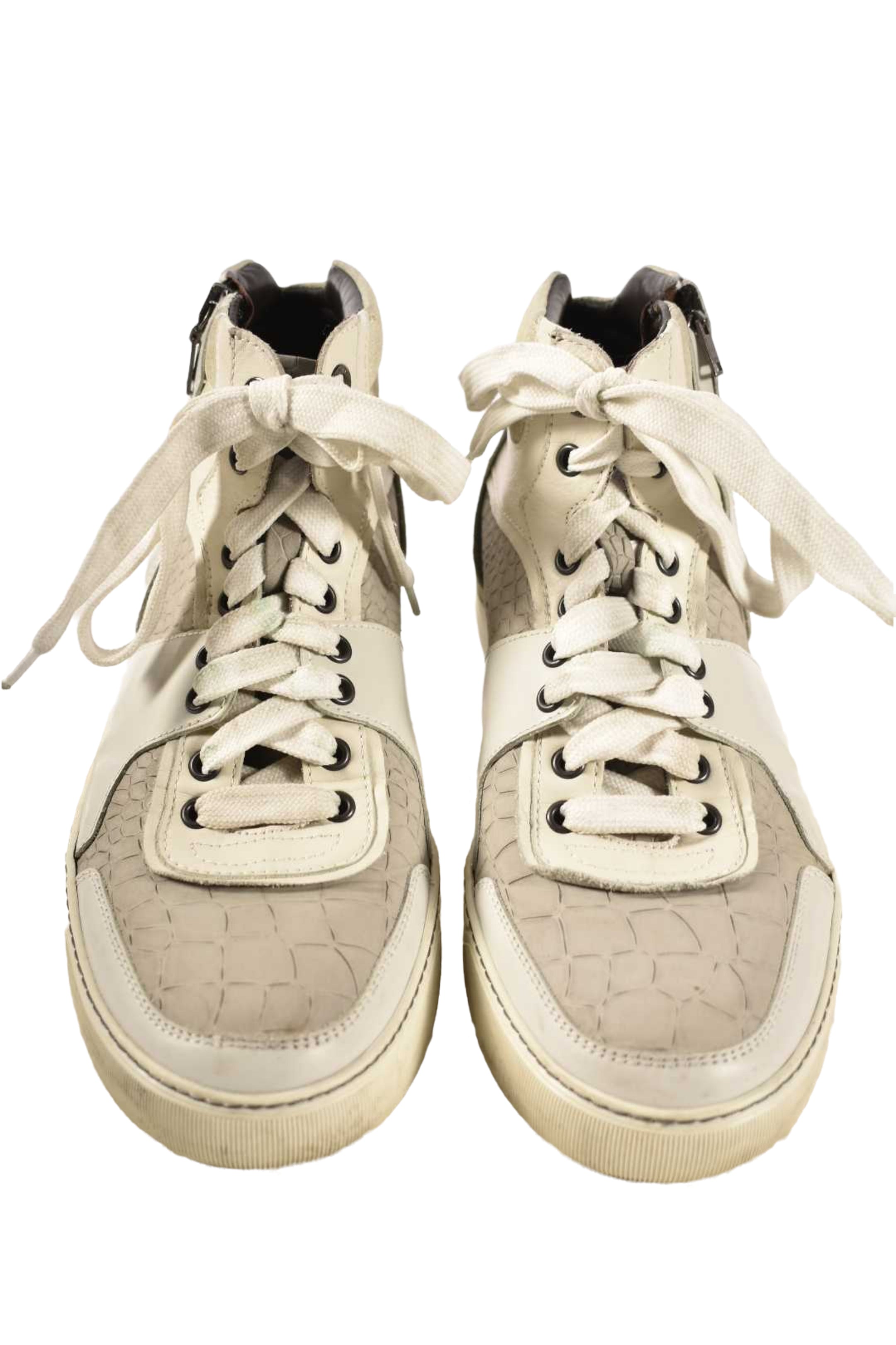 LANVIN White Grey Mixed Media Leather Hightop Zip Sneakers 7EU 8.5US Italy