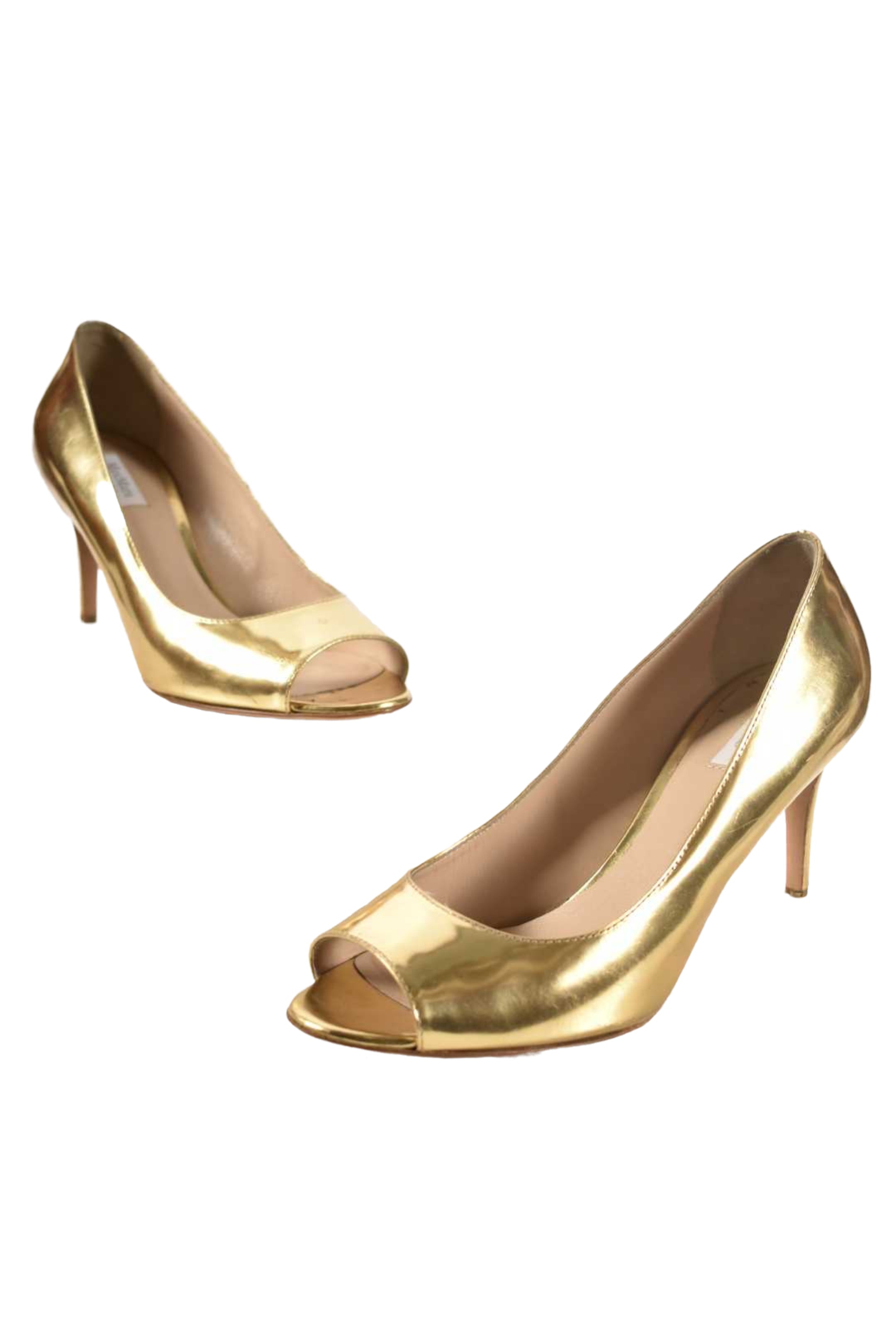 MAX MARA Gold Metallic Leather Peep Toe Pumps 39EU 9US