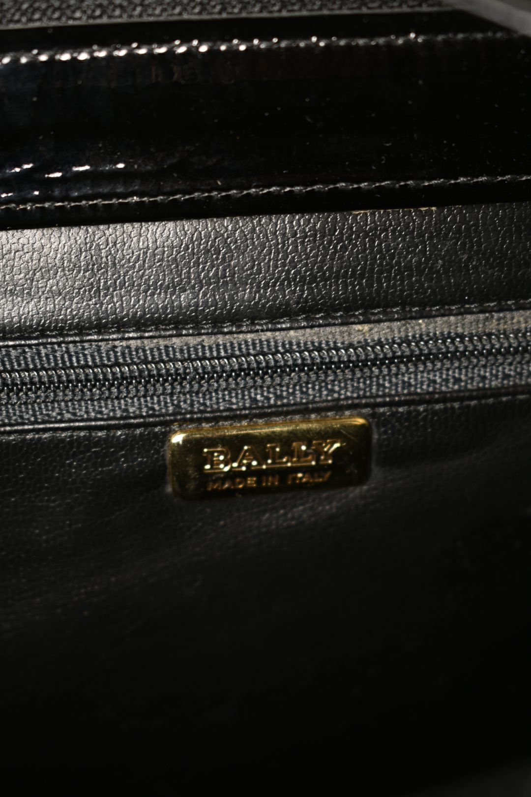 1980s BALLY Black Polished Patent Leather Roped Piping Shoulder Bag