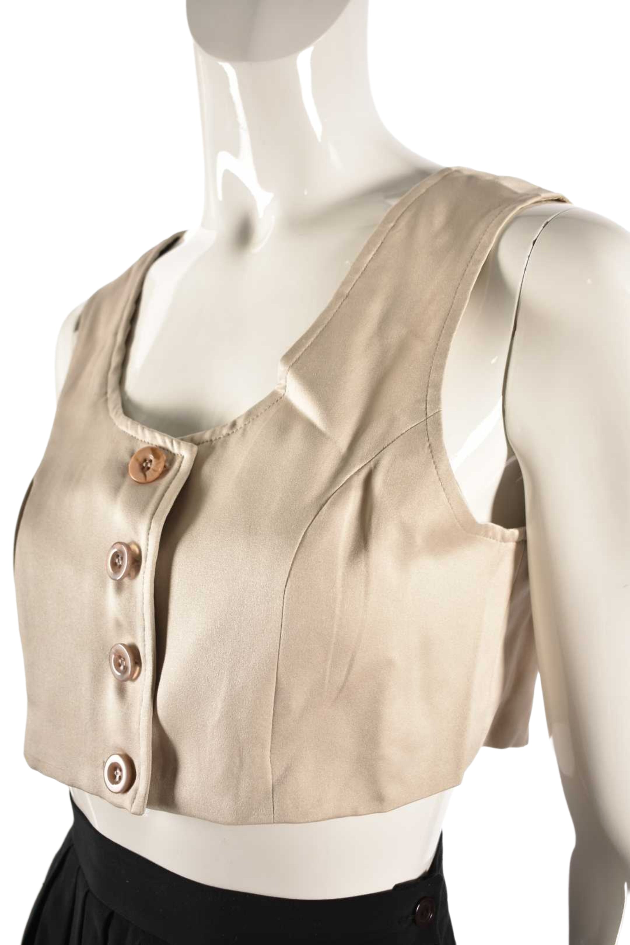 1990s JUNKO Beige 100% Silk Cropped Vest Small