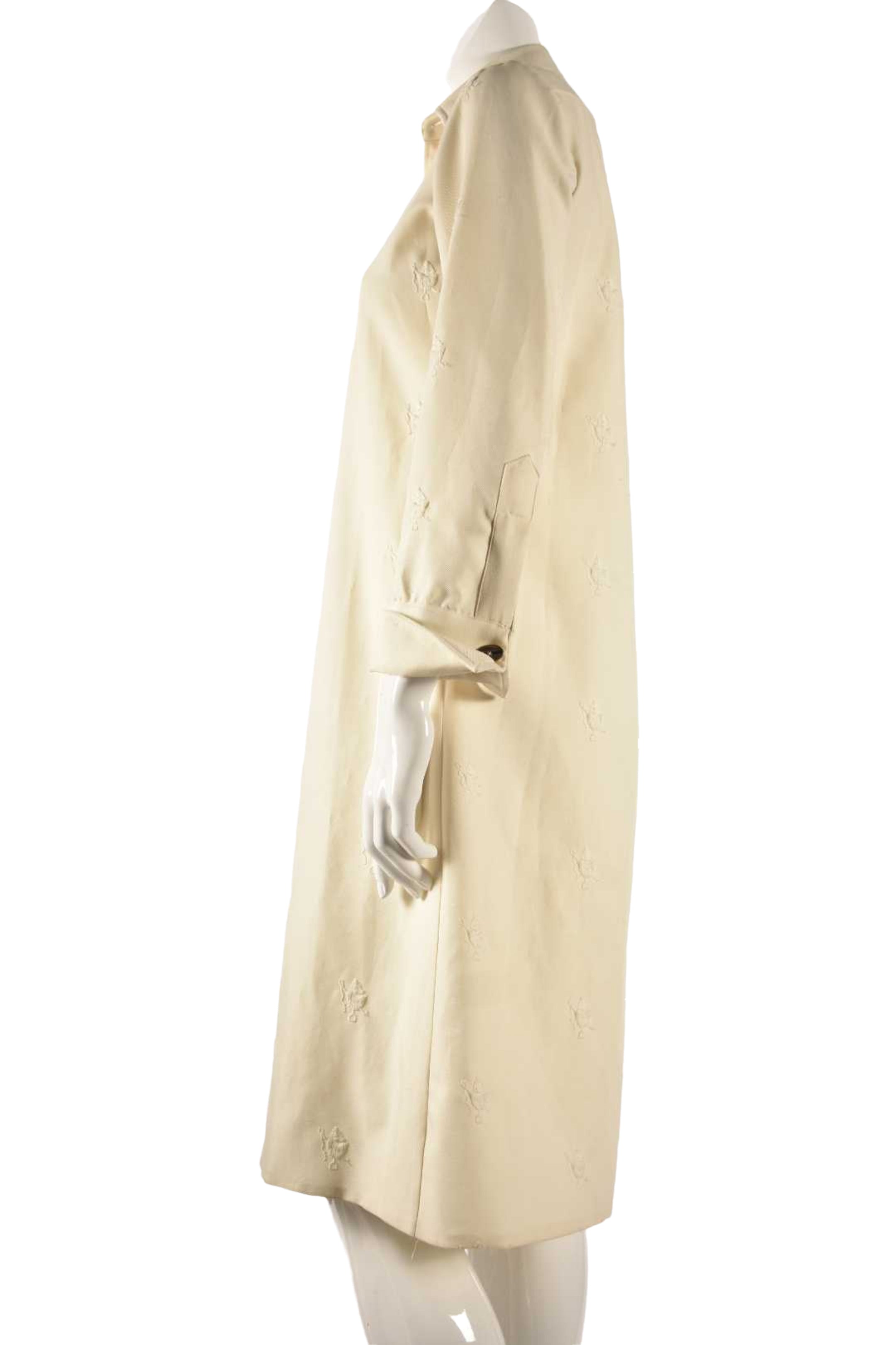 1970S BERGDORF GOODMAN Ecru Shirtmaker Embroidered Dress Medium
