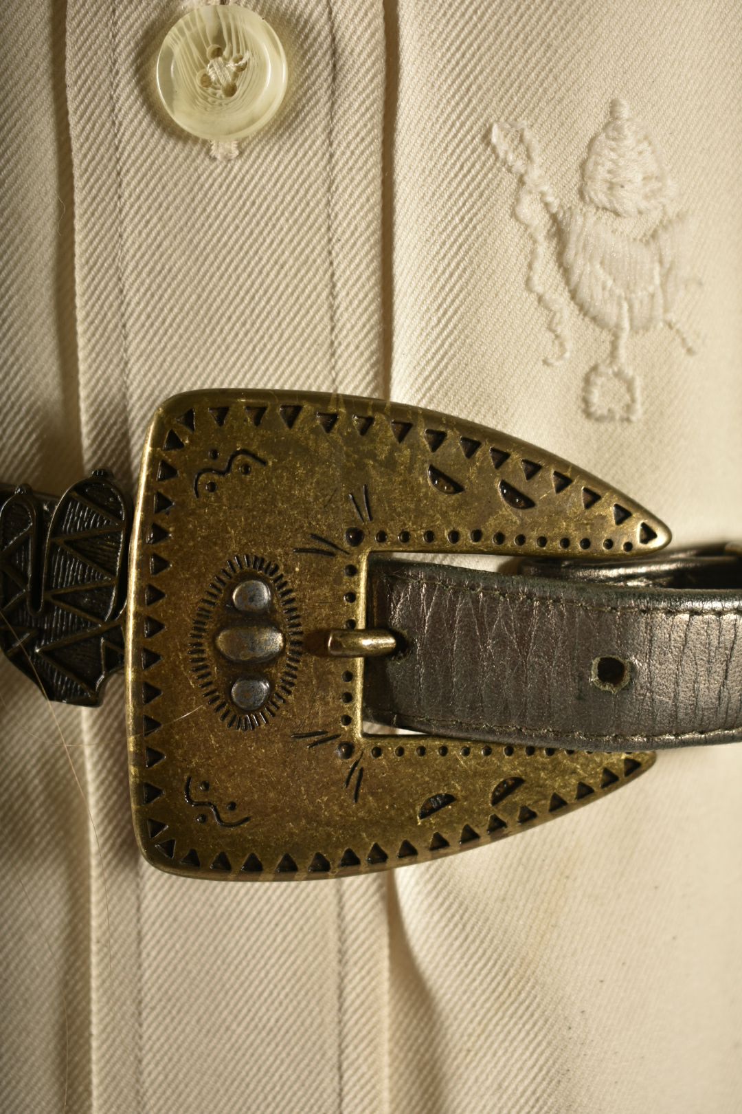 1990s SUZI ROHER Cowboy Southwest Treasure Hunt Leather Belt Small