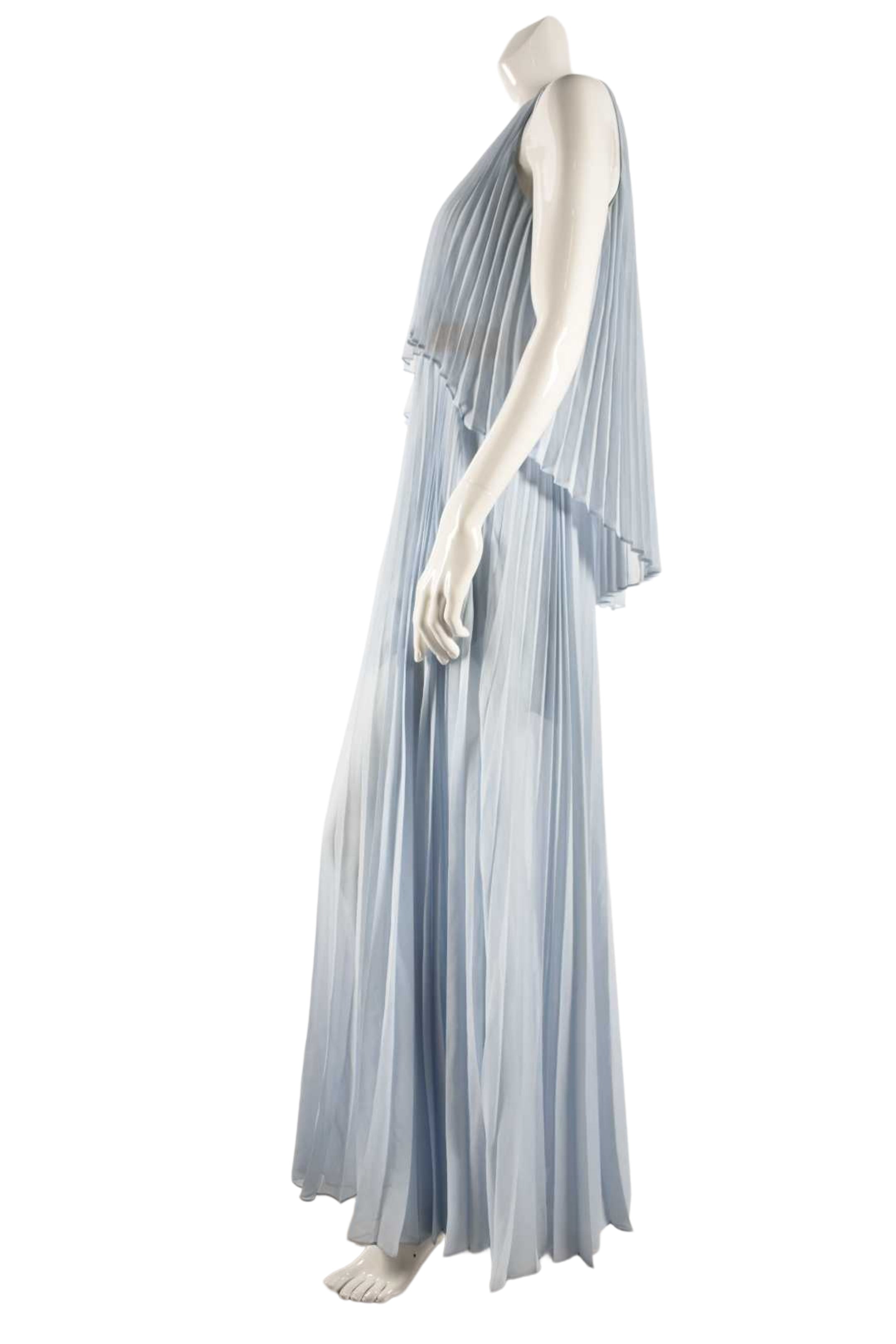 BCBGMAXAZRIA Light Blue Grecian Pleated Poly Layered Gown Small