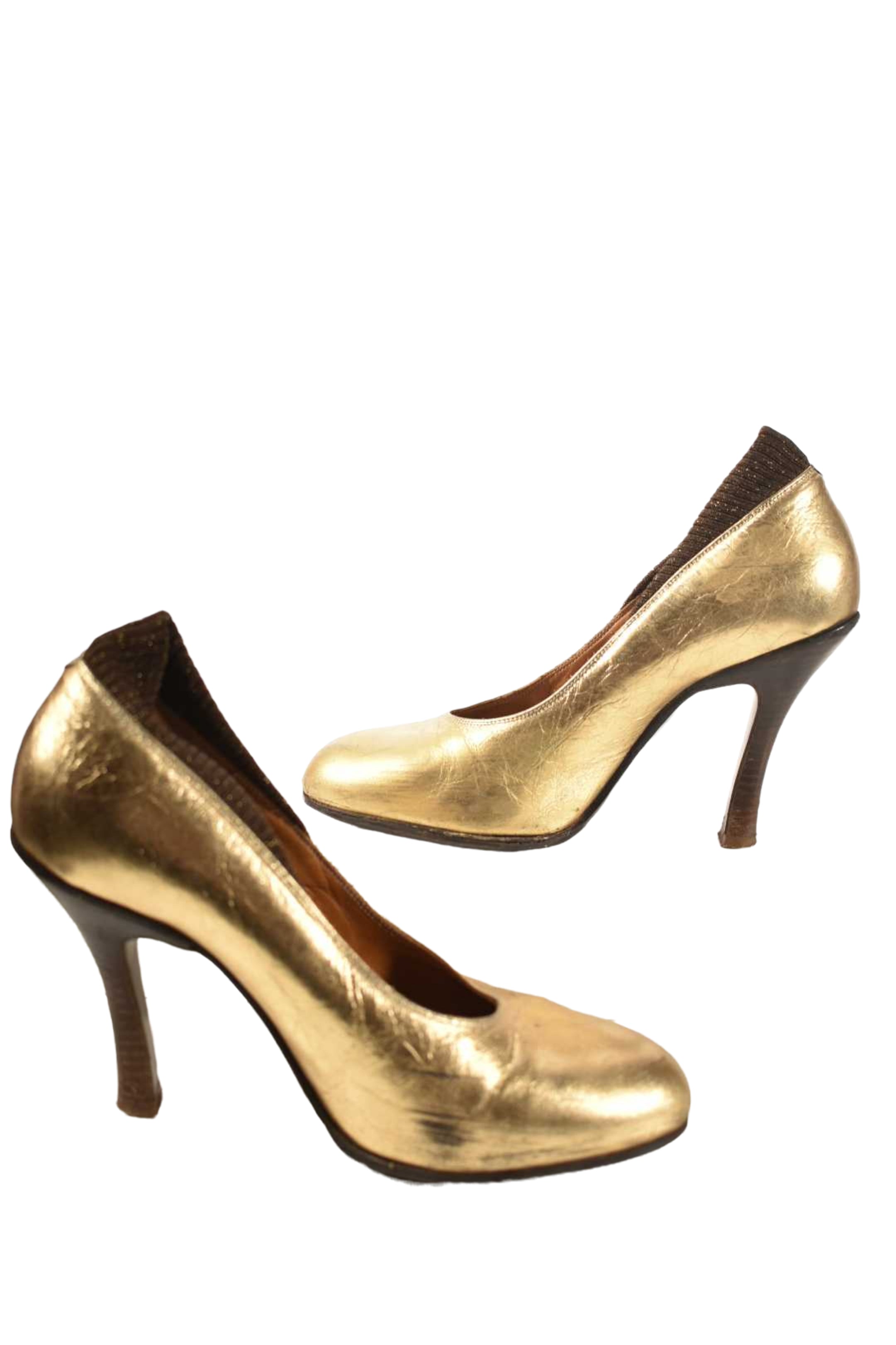 2000s DRIES VAN NOTEN Gold Cracked Metallic Pumps 37EU 7US