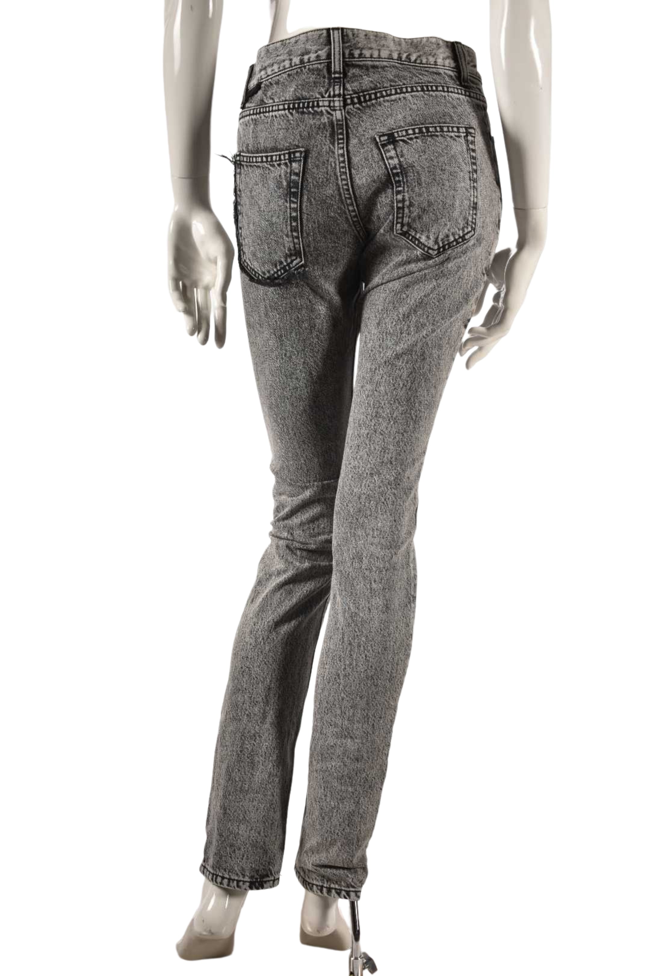 SAINT LAURENT Grey Stonewash Skinny Distressed Denim Jeans 27"