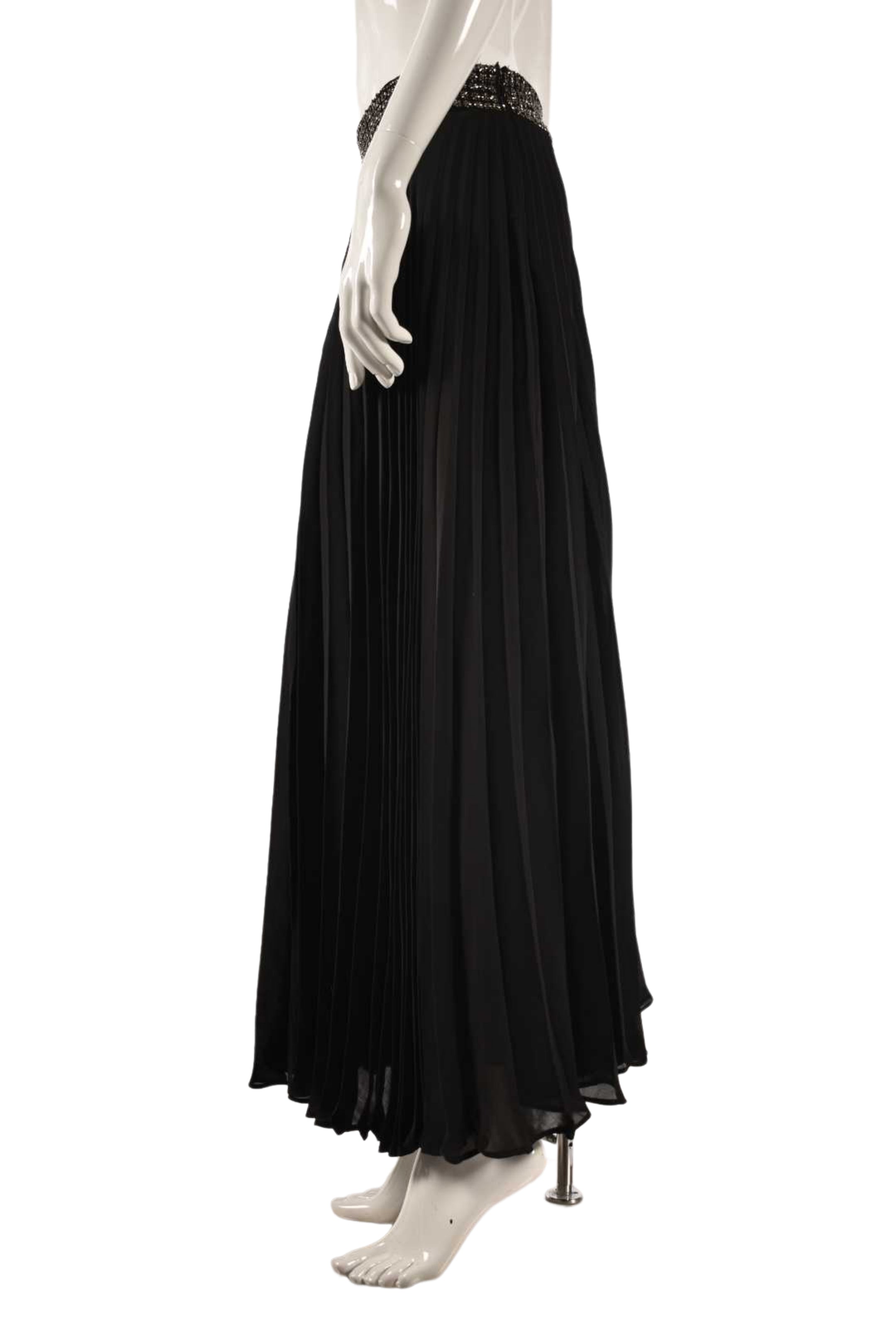 PARKER Black Pleated Poly Boho Beaded Long Skirt Small