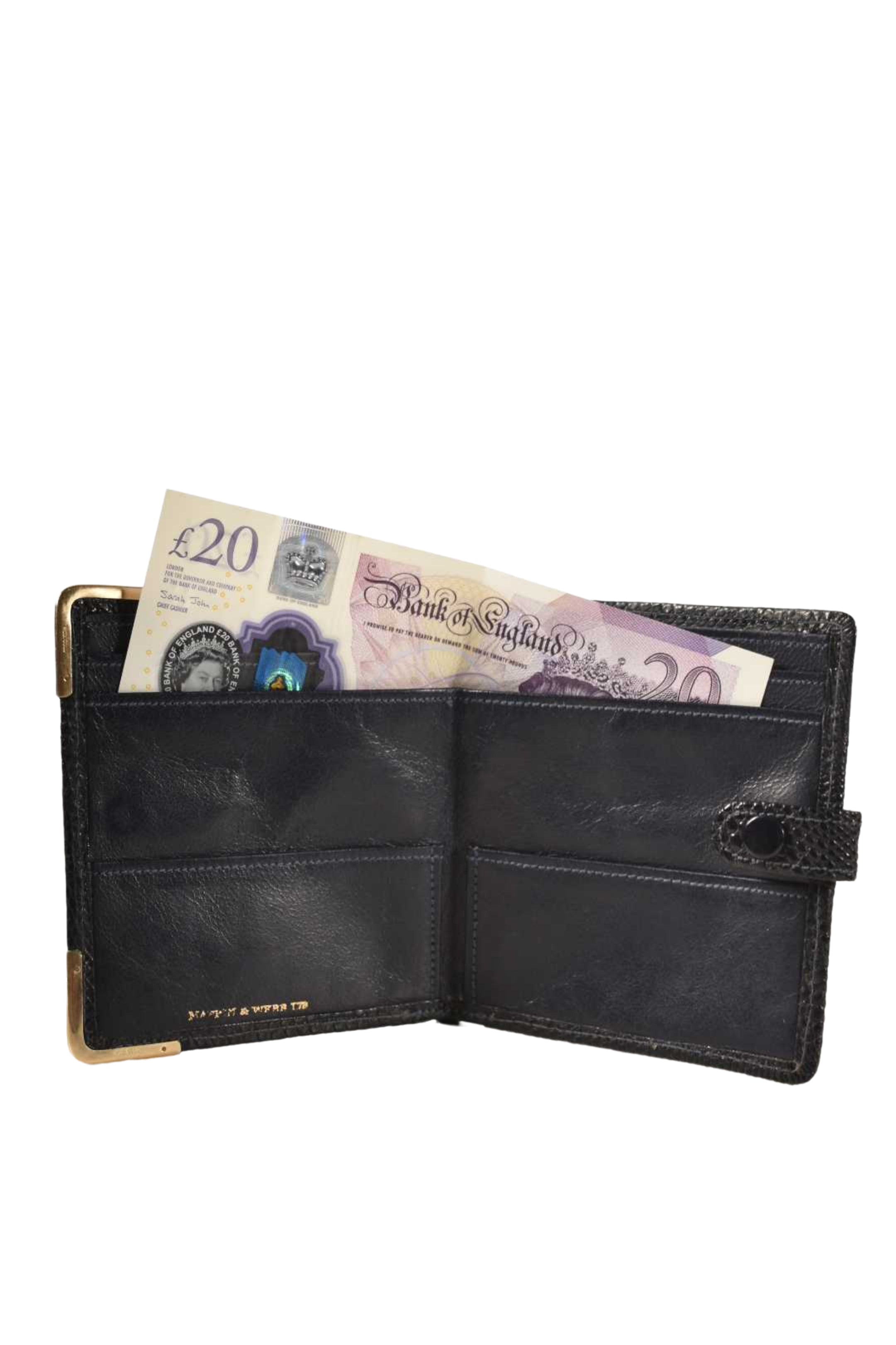 1970s MAPPIN & WEBB Navy Lizard Skin Exotic English Pound Wallet