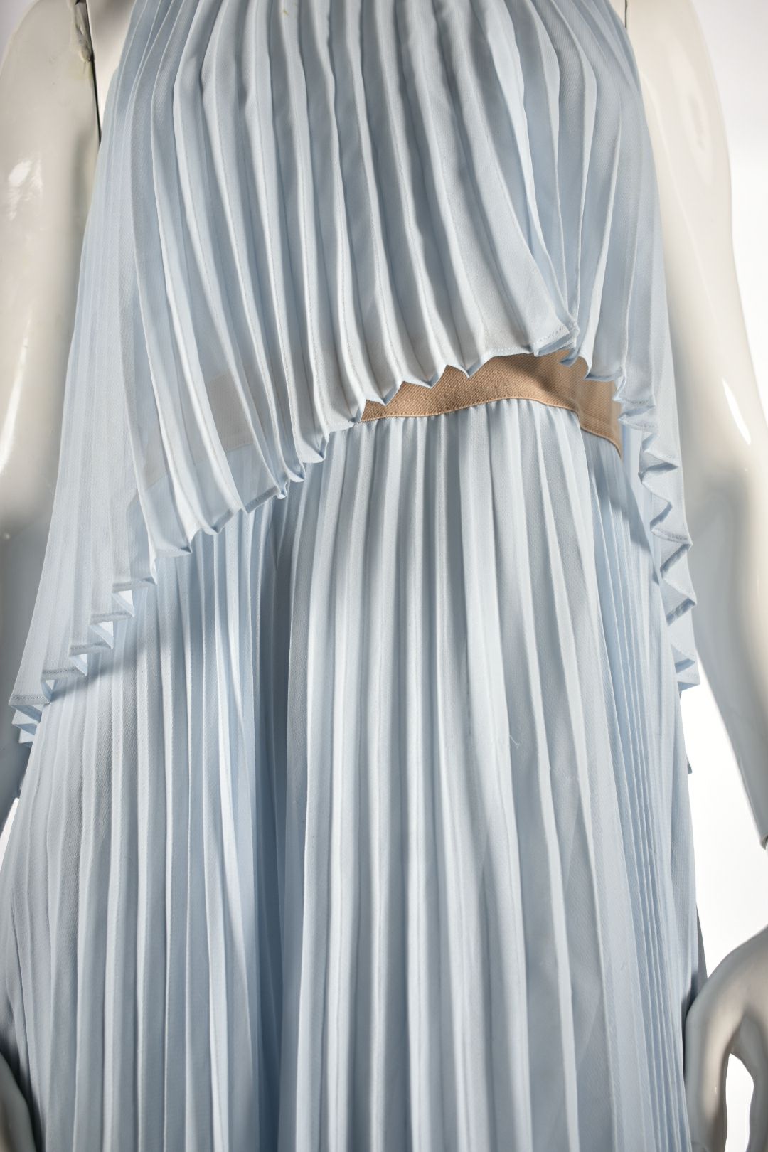 BCBGMAXAZRIA Light Blue Grecian Pleated Poly Layered Gown Small