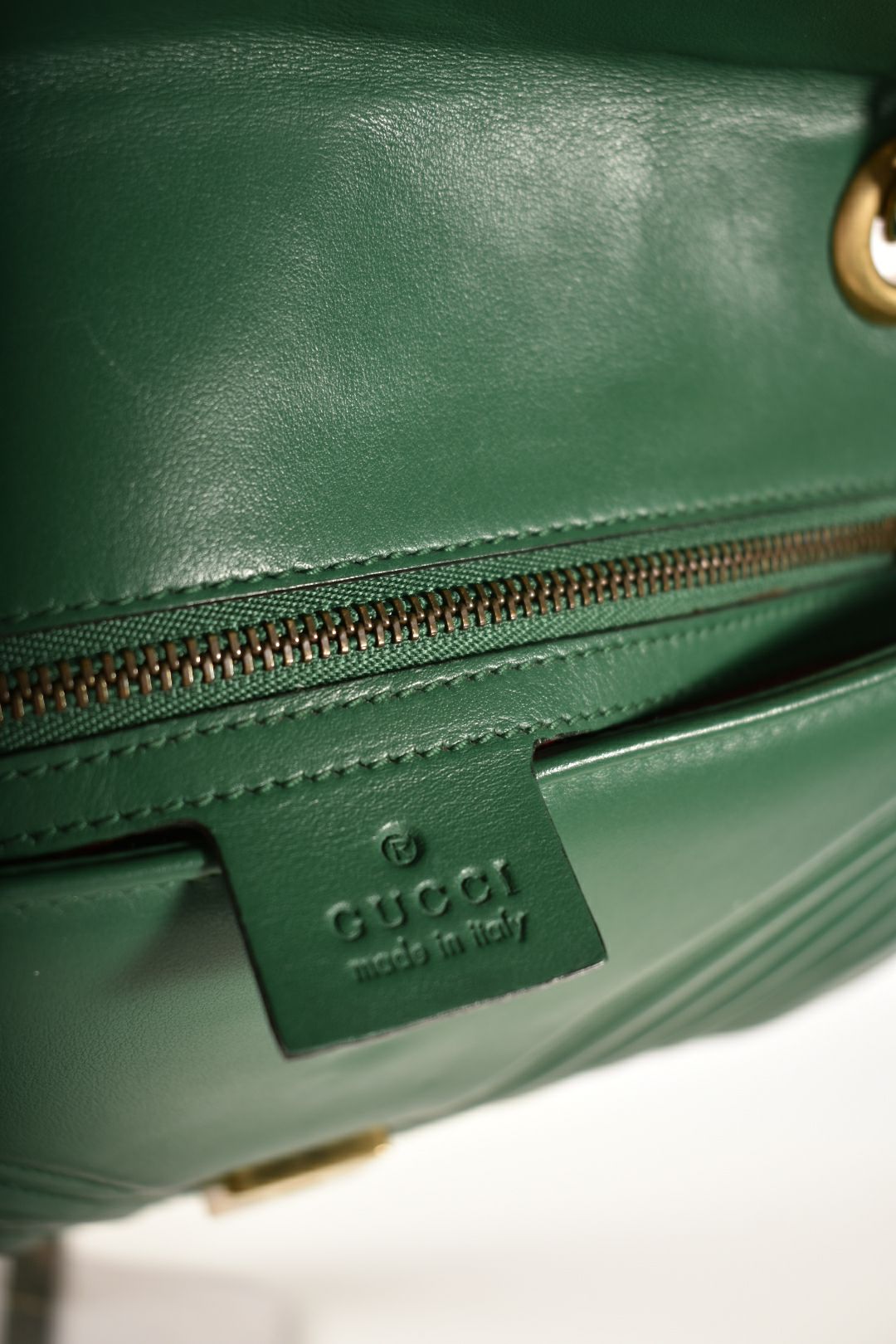 GUCCI Green Calfskin Leather Marmont GG Small Shoulder Bag