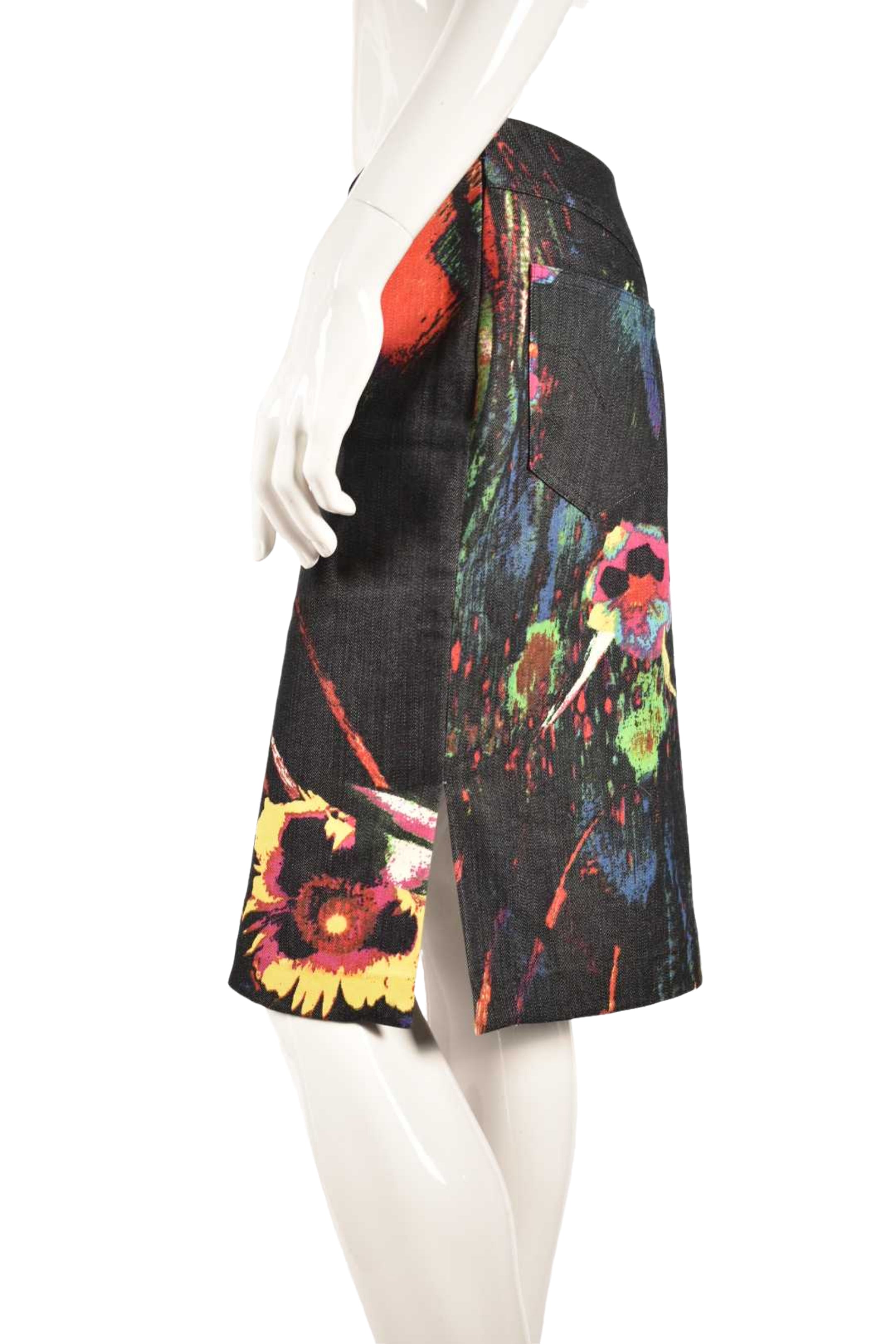VERSACE JEANS COUTURE Navy Denim Multi Colour Floral Skirt