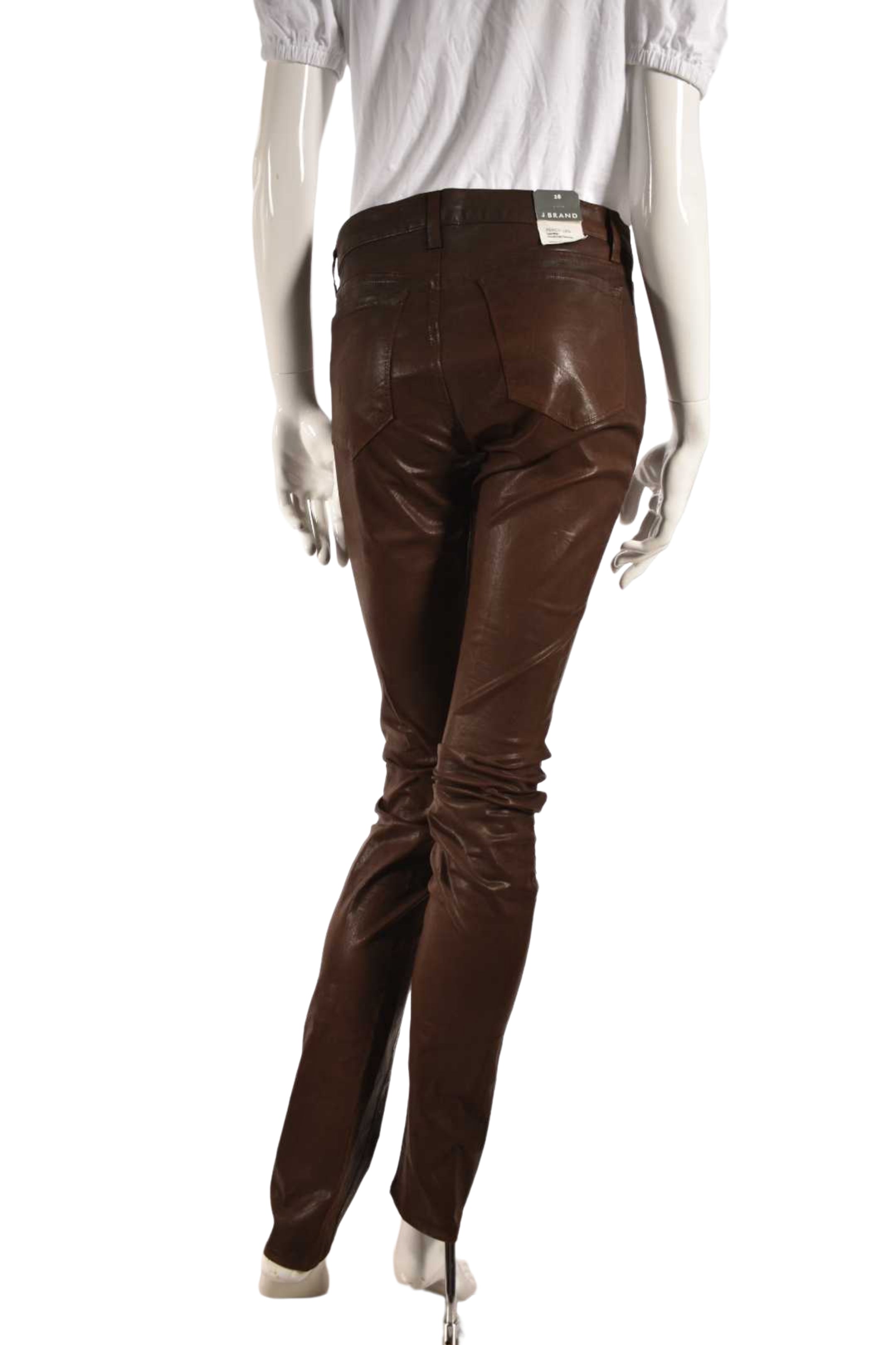NWT J.BRAND Brown Waxed Japanese Cotton Stretch Low Rise Skinny Jeans 28x32 USA