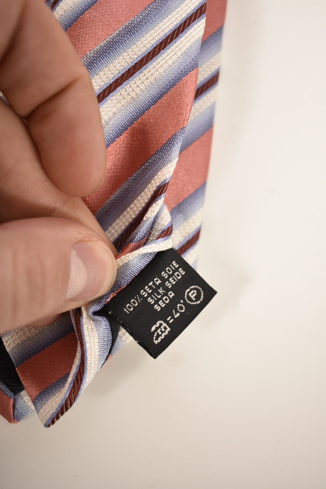 Ermenegildo Zegna Coral Pink & Blue Stripe Silk Tie Italy