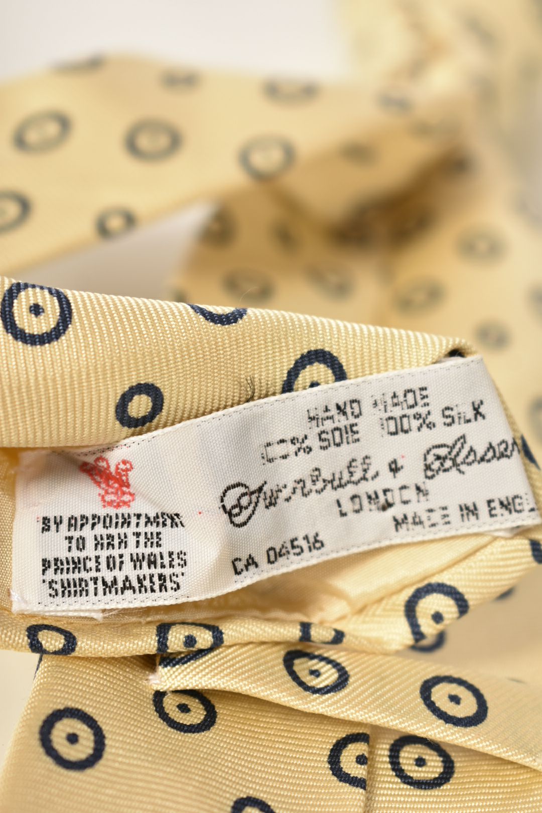 TURNBULL & ASSER Yellow Polka Dot Bullseye Silk Tie England