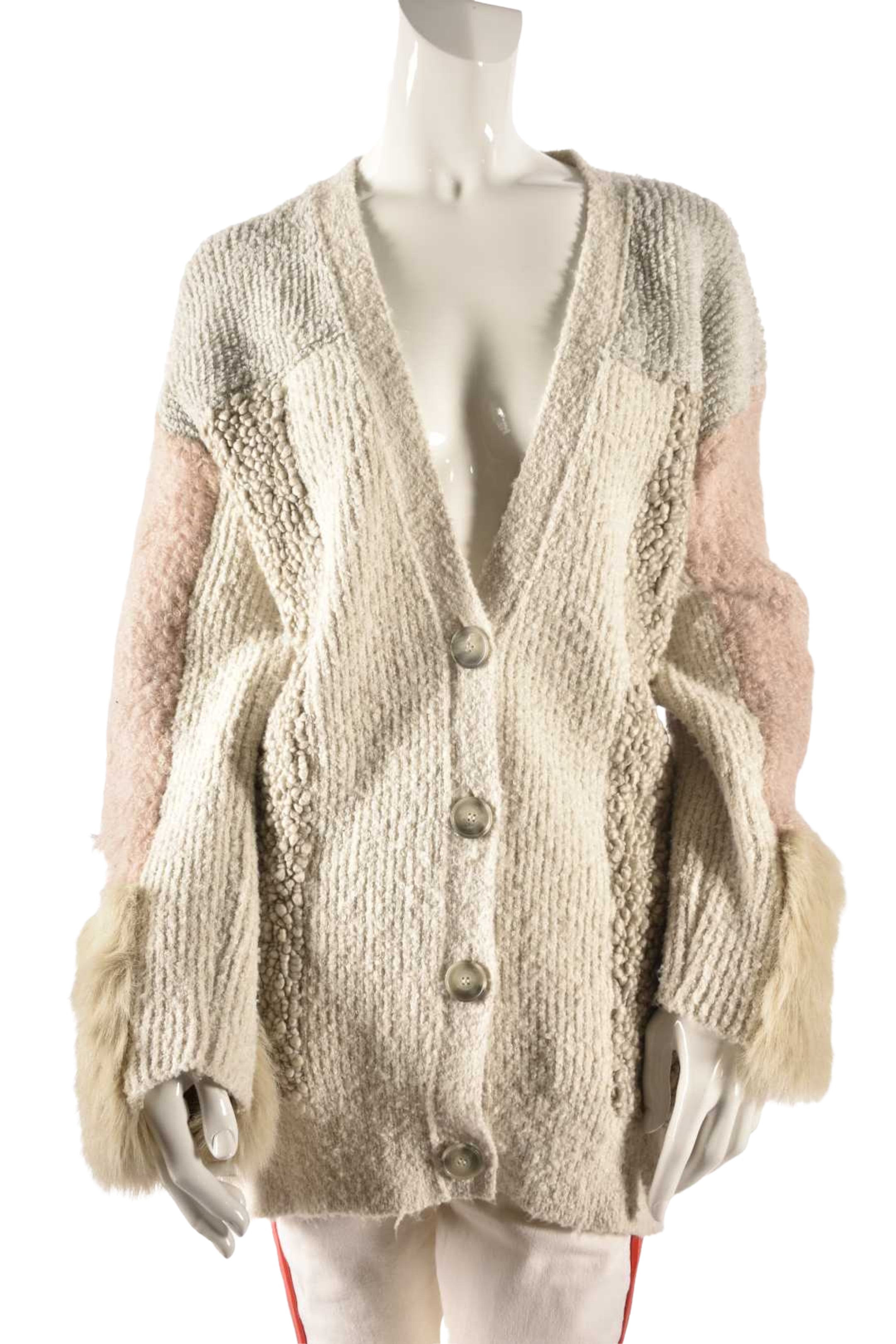 STELLA MCCARTNEY Beige Pink Faux Fur Patchwork Cardigan 38EU Small